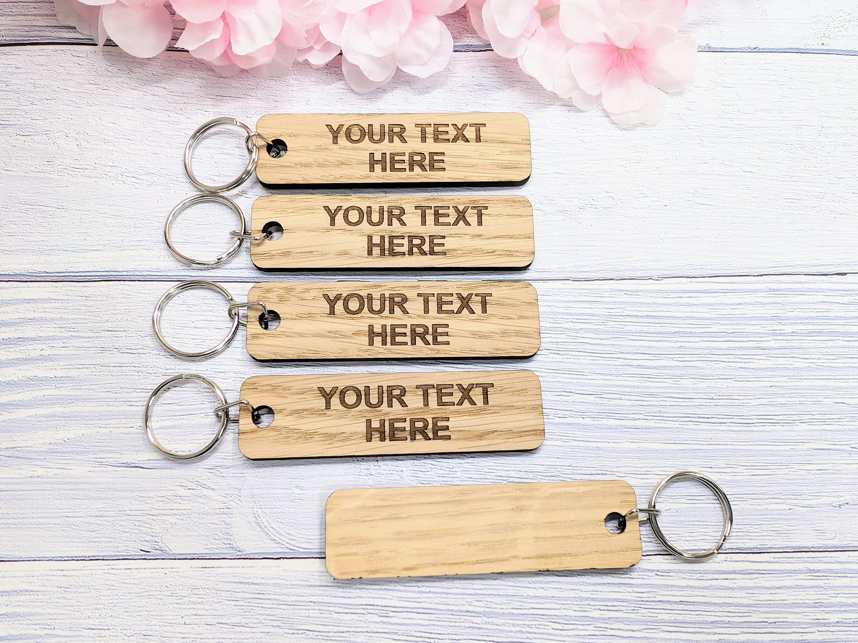 Custom Text Oak Wood Keyring - 90x25mm - Image 4