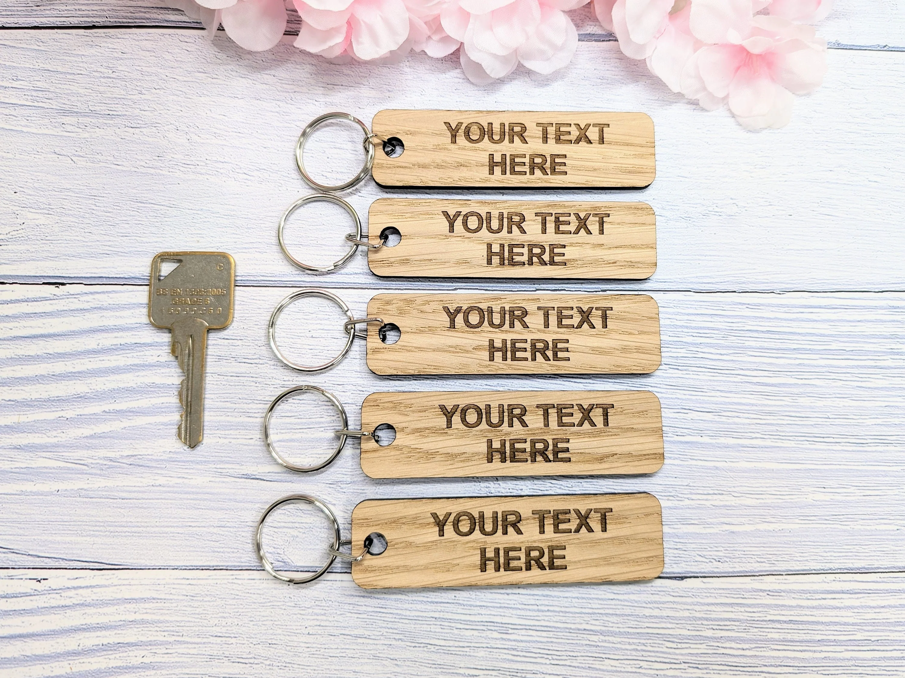 Custom Text Oak Wood Keyring - 90x25mm - Image 6
