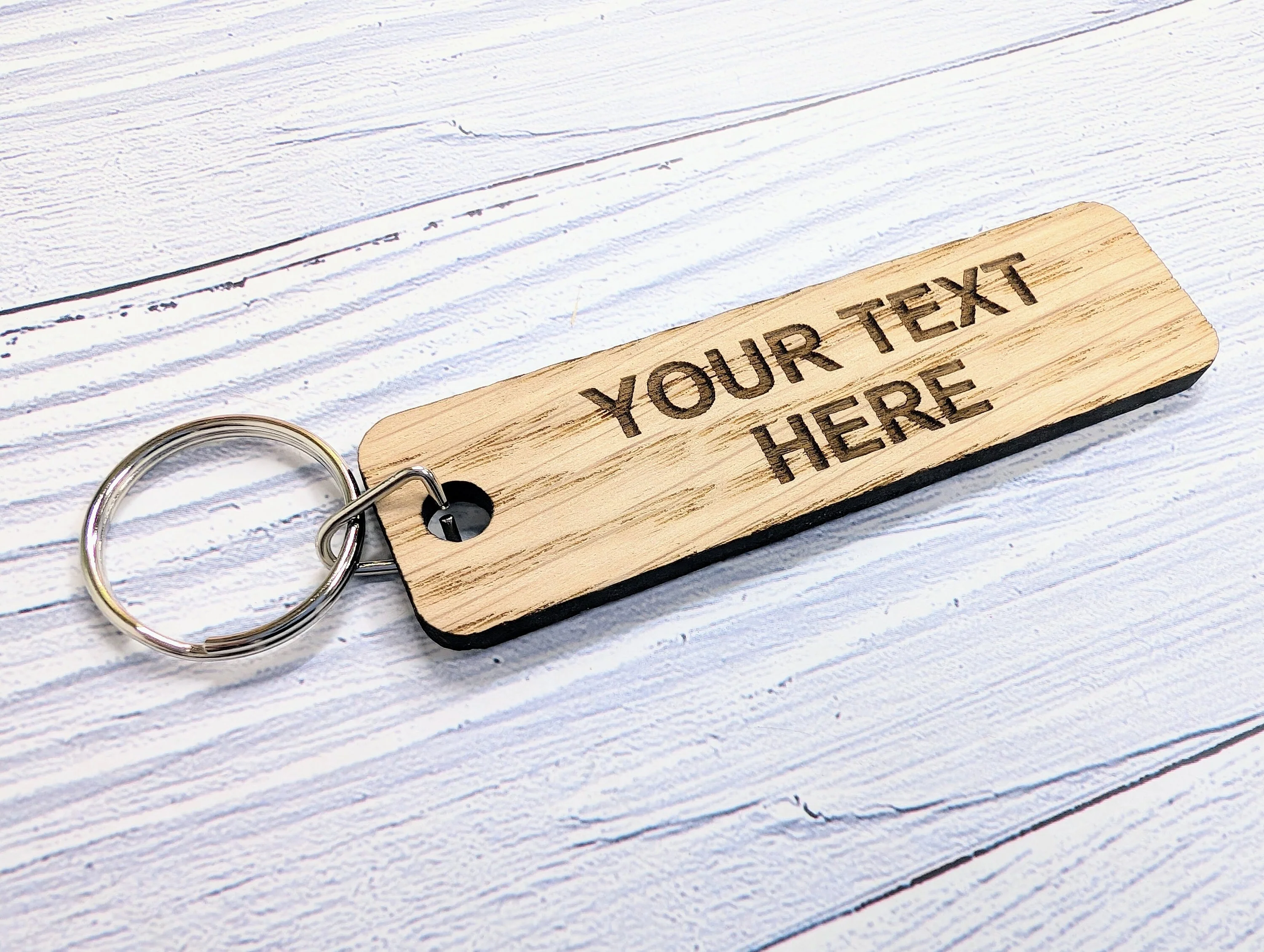 Custom Text Oak Wood Keyring - 90x25mm - Image 9