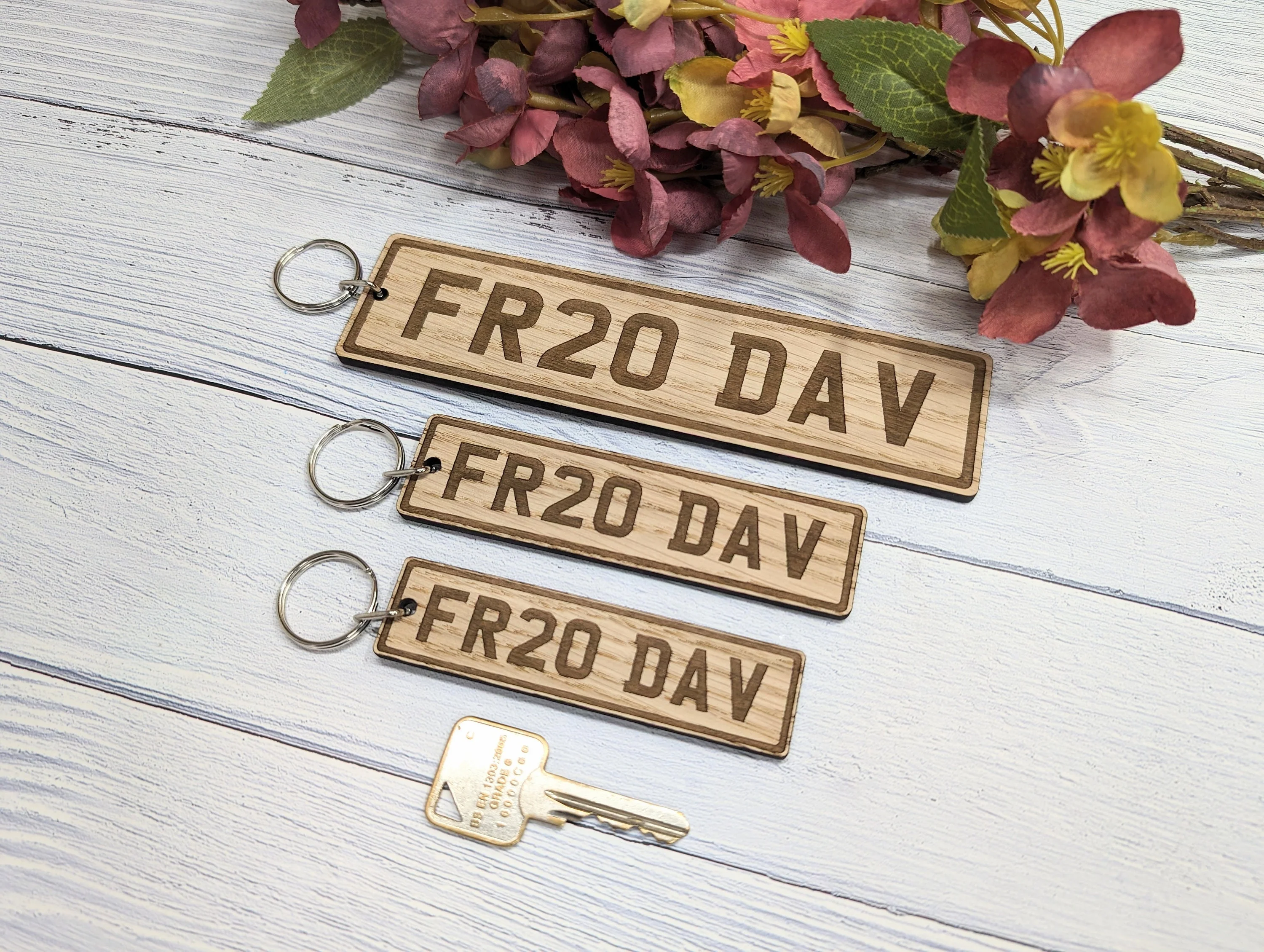 Custom UK Car Plate Keyring - Handmade Eco-Friendly Oak, Personalised Vehicle Registration Gift, Available in 3 Sizes - Image 2