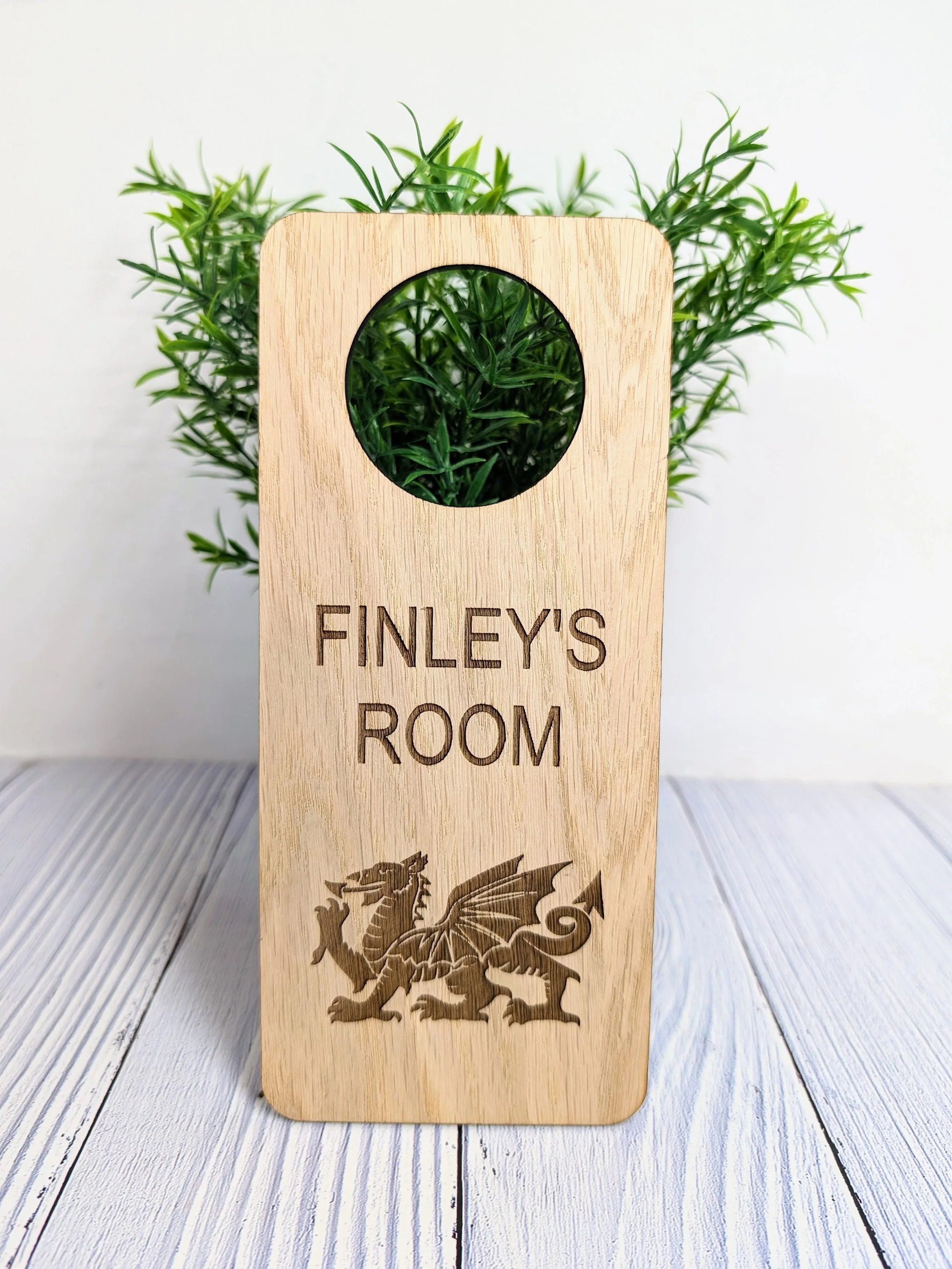 Custom Welsh Dragon Children's Room Sign - Personalised Oak Veneer Door Hanger - Image 3