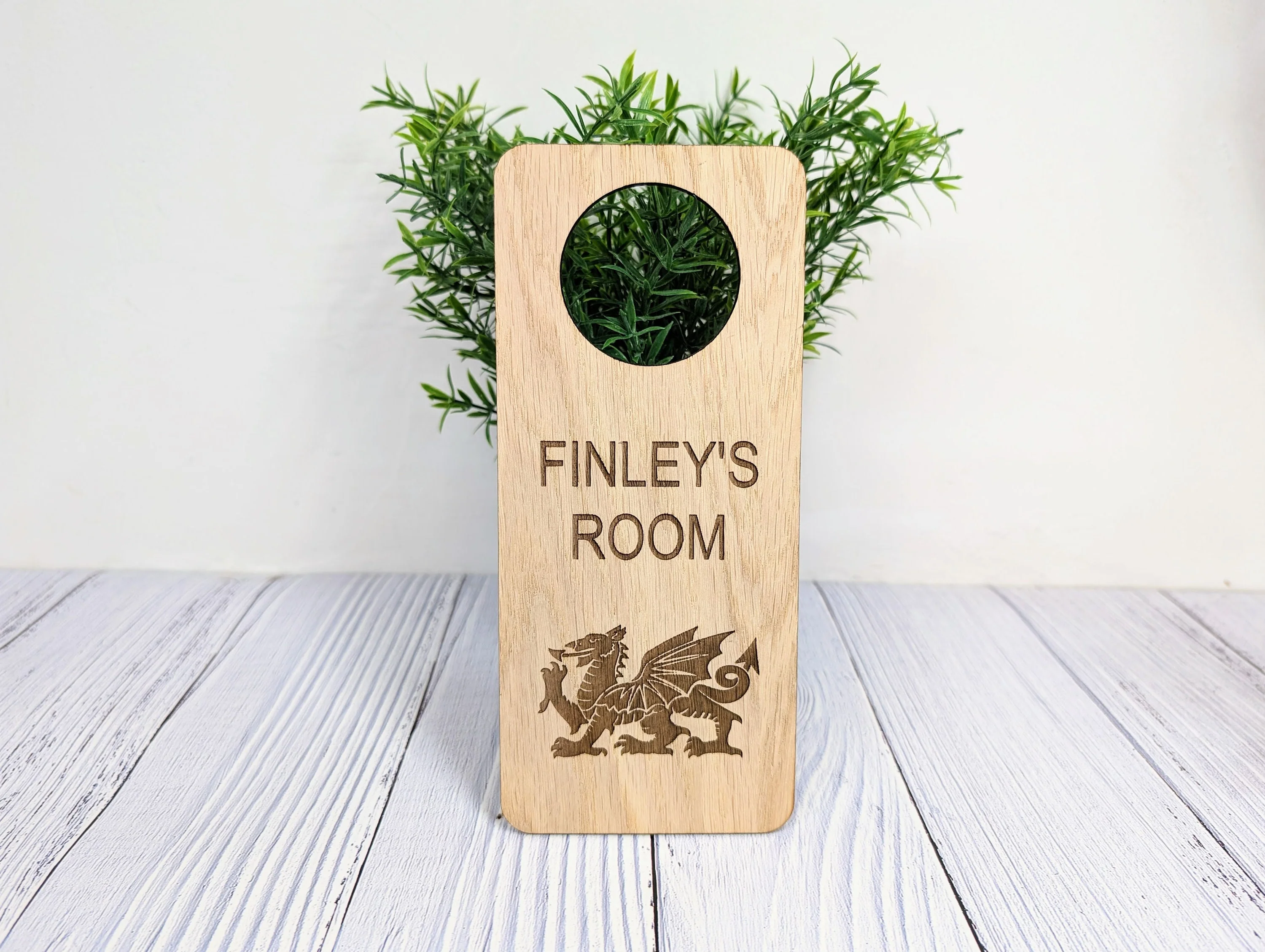 Custom Welsh Dragon Children's Room Sign - Personalised Oak Veneer Door Hanger - Image 4