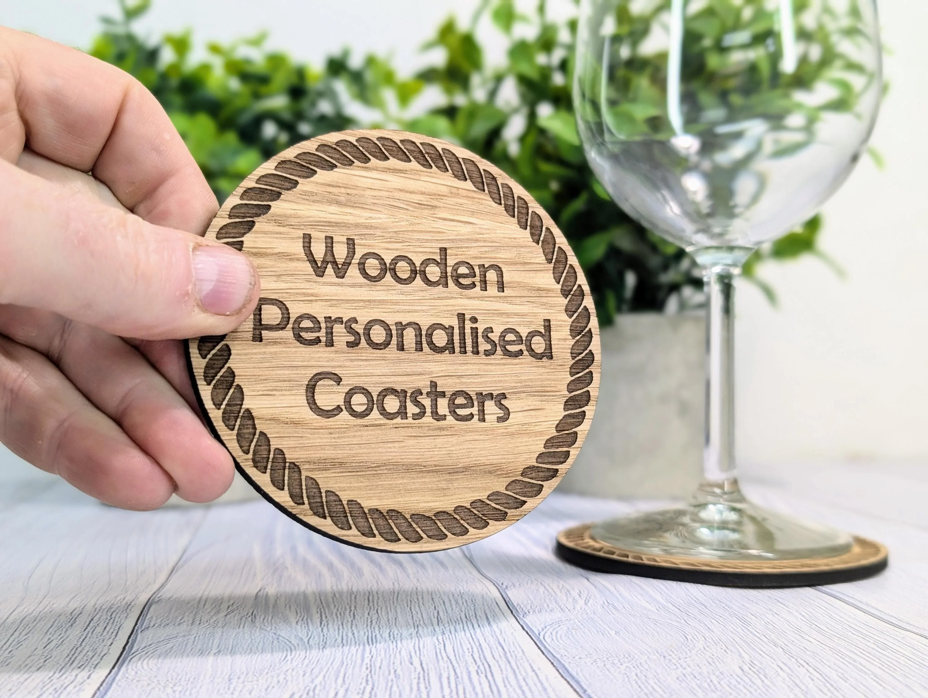 Custom Wood Coasters with Rope Border – Personalised Text, Nautical Gift, Eco-Friendly Boat Gift, Sustainable Craft, Round 100mm Diameter - Image 2