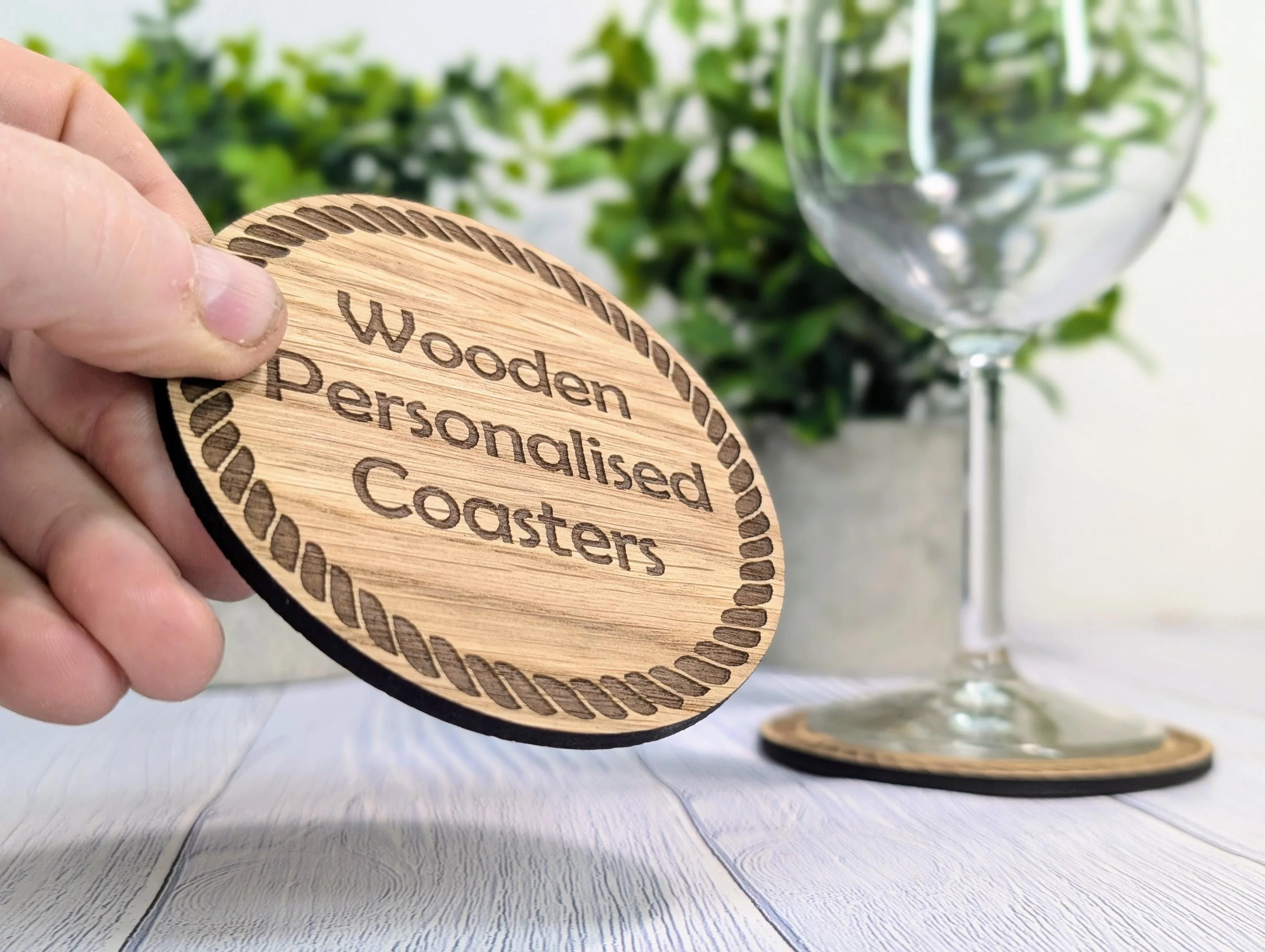Custom Wood Coasters with Rope Border – Personalised Text, Nautical Gift, Eco-Friendly Boat Gift, Sustainable Craft, Round 100mm Diameter - Image 3