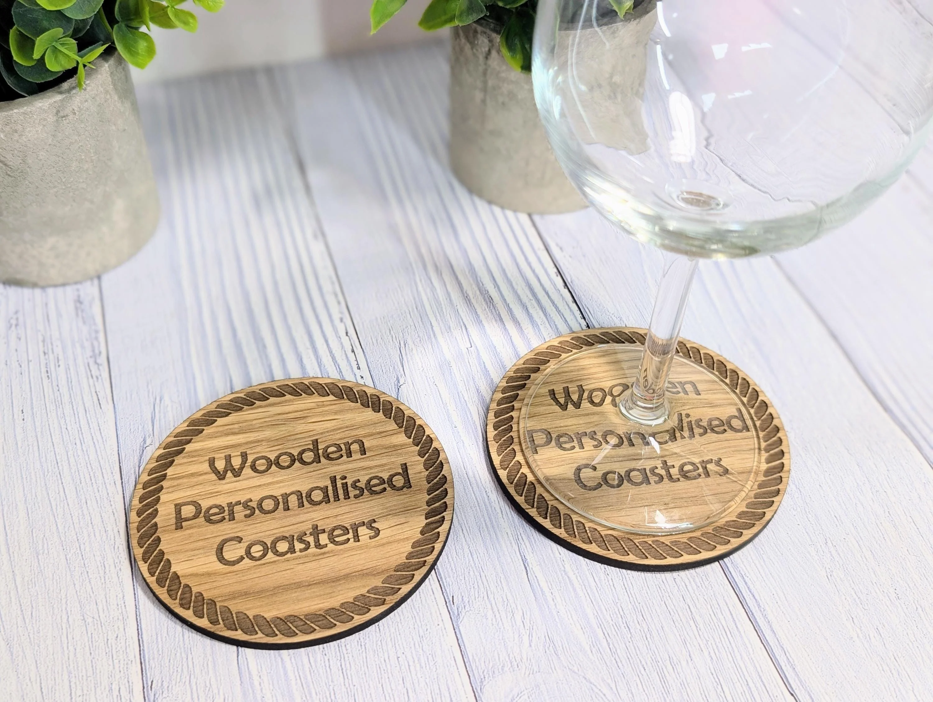 Custom Wood Coasters with Rope Border – Personalised Text, Nautical Gift, Eco-Friendly Boat Gift, Sustainable Craft, Round 100mm Diameter - Image 5