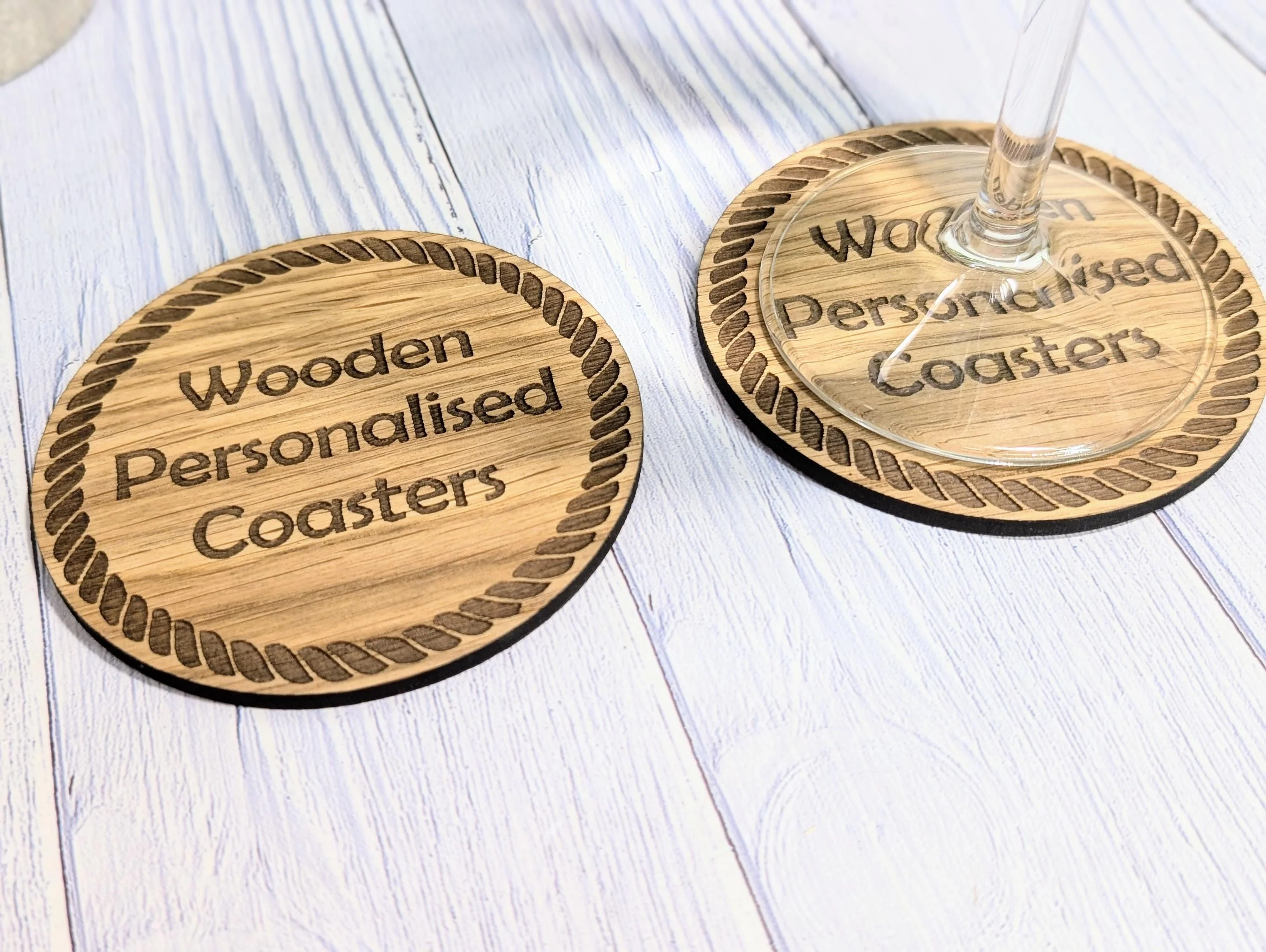 Custom Wood Coasters with Rope Border – Personalised Text, Nautical Gift, Eco-Friendly Boat Gift, Sustainable Craft, Round 100mm Diameter - Image 6