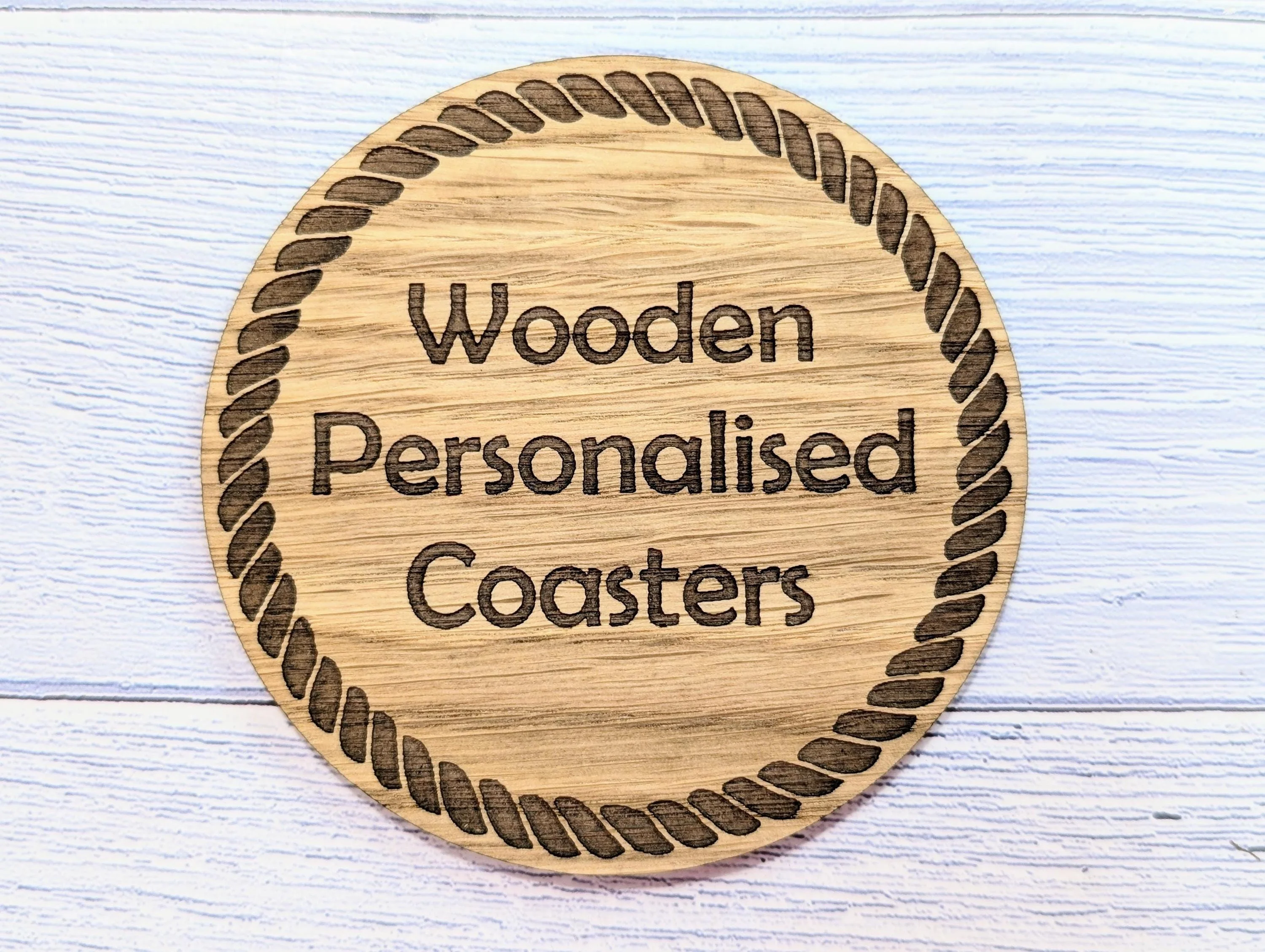 Custom Wood Coasters with Rope Border – Personalised Text, Nautical Gift, Eco-Friendly Boat Gift, Sustainable Craft, Round 100mm Diameter - Image 7