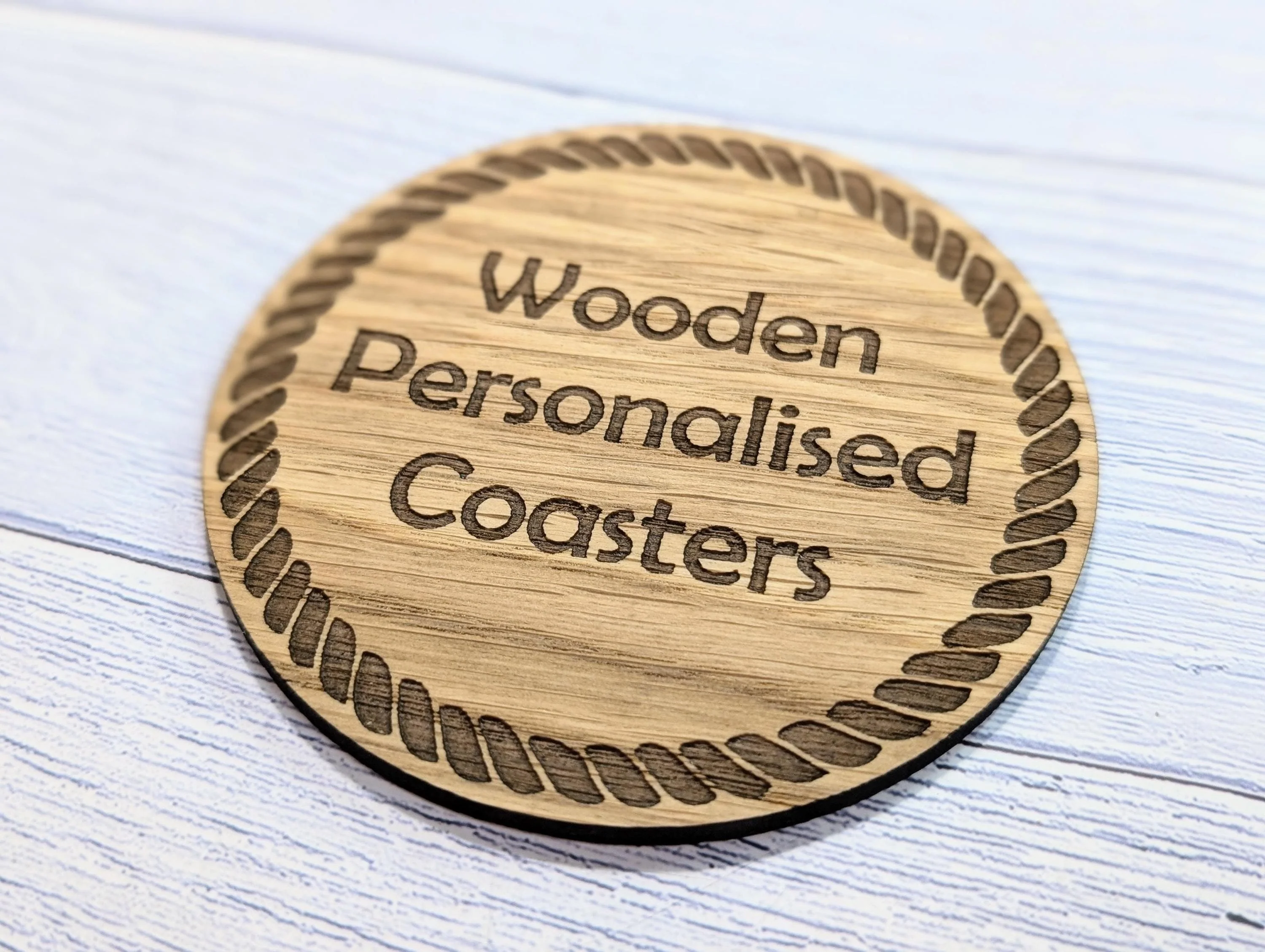 Custom Wood Coasters with Rope Border – Personalised Text, Nautical Gift, Eco-Friendly Boat Gift, Sustainable Craft, Round 100mm Diameter - Image 9