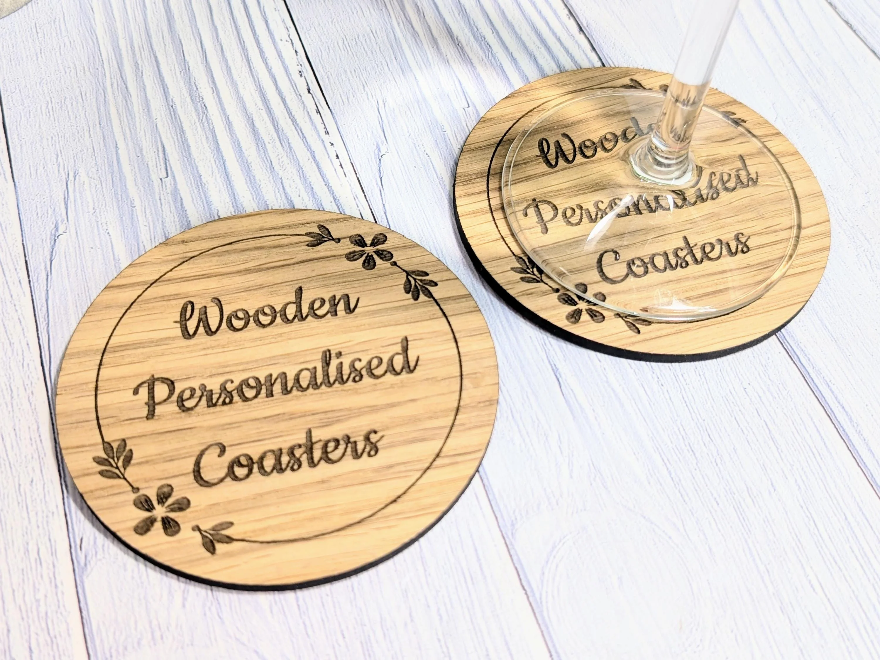 Custom Wooden Coasters – Eco-Friendly Gift, Personalised Text, Engraved Border – Bespoke Sustainable Craft, 100mm Diameter, Coffee & Tea - Image 4