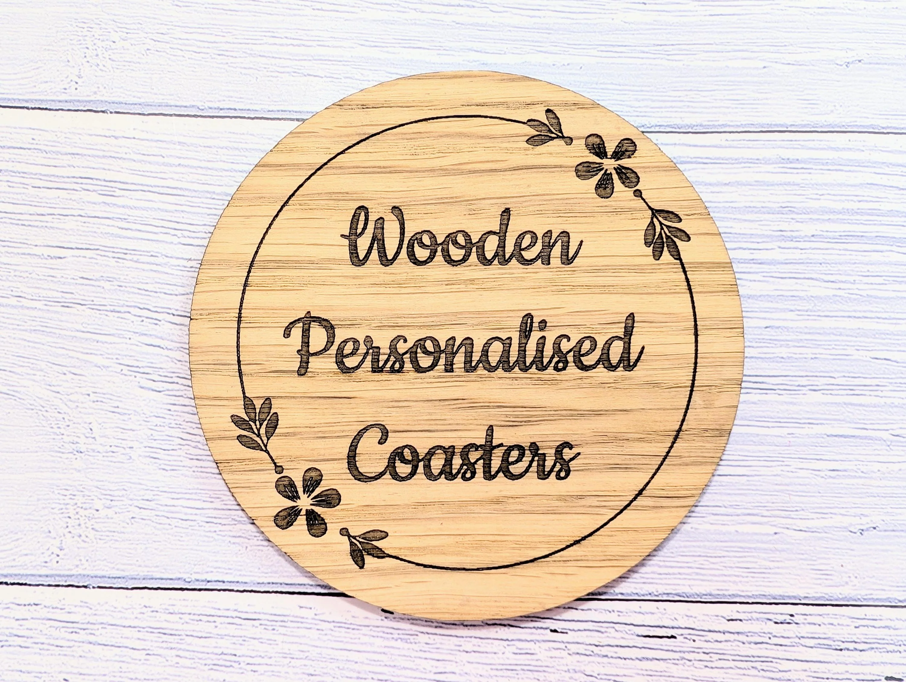 Custom Wooden Coasters – Eco-Friendly Gift, Personalised Text, Engraved Border – Bespoke Sustainable Craft, 100mm Diameter, Coffee & Tea - Image 5
