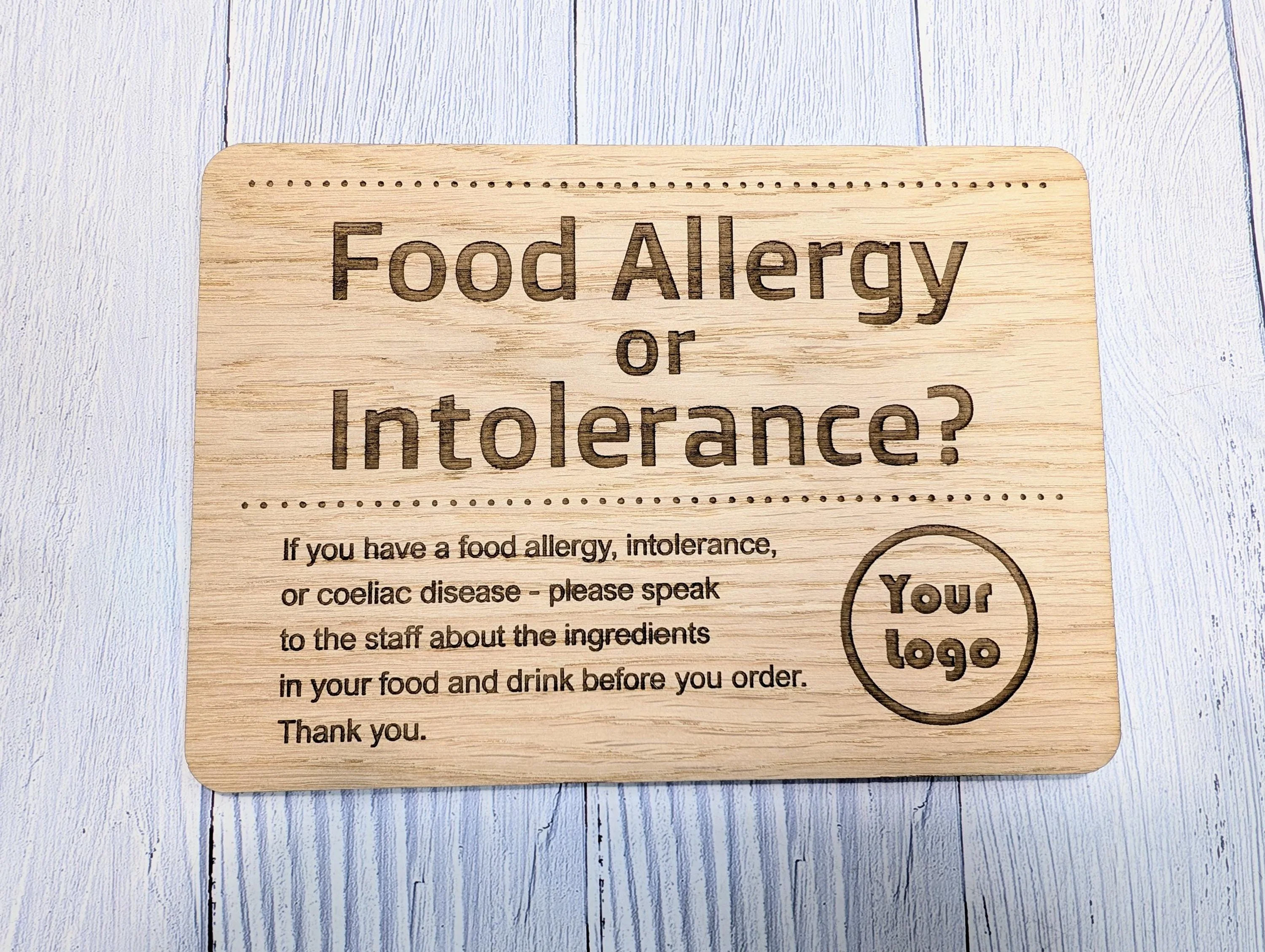 Custom Wooden Food Allergy Sign with Logo – Freestanding Personalised Oak Café & Restaurant Notice for Allergy, Intolerance and Coeliac Info - Image 4
