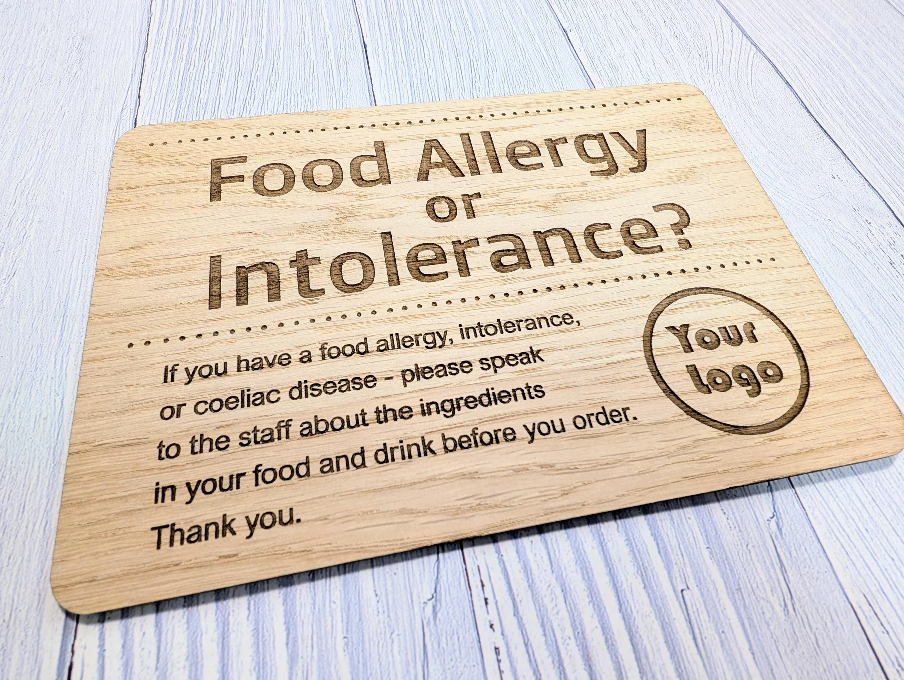 Custom Wooden Food Allergy Sign with Logo – Freestanding Personalised Oak Café & Restaurant Notice for Allergy, Intolerance and Coeliac Info - Image 6