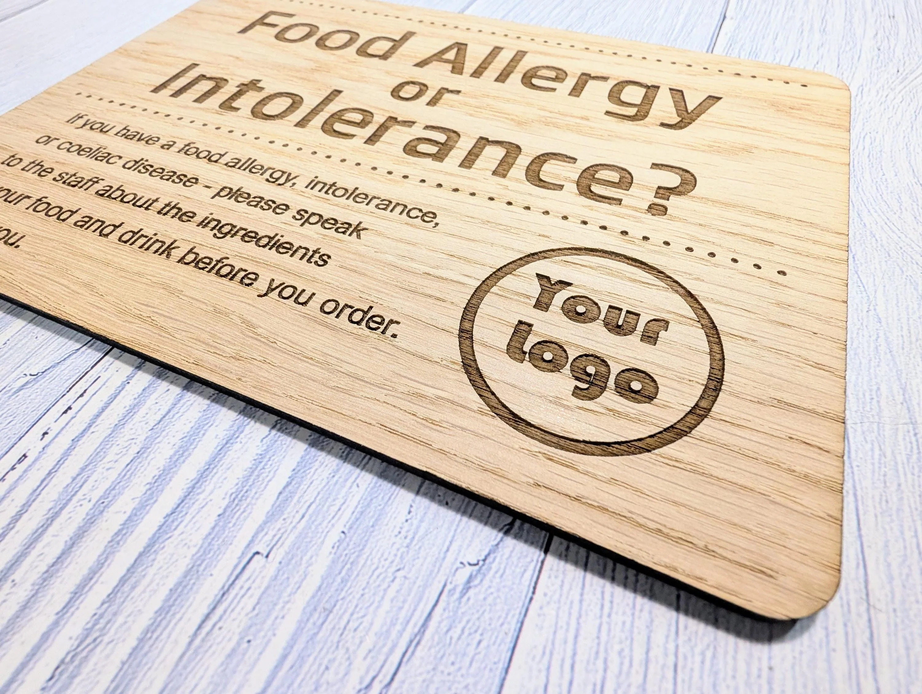 Custom Wooden Food Allergy Sign with Logo – Freestanding Personalised Oak Café & Restaurant Notice for Allergy, Intolerance and Coeliac Info - Image 8