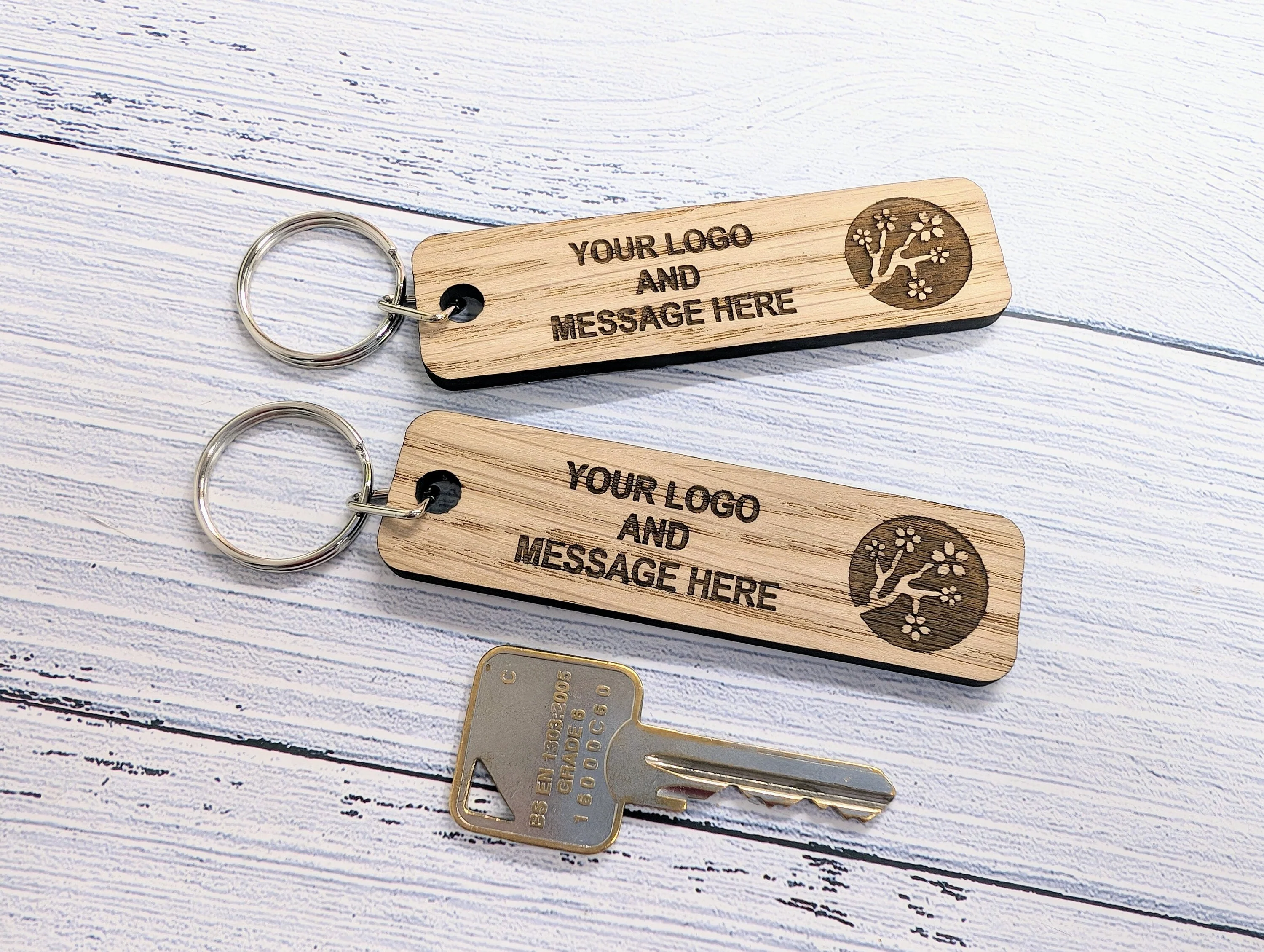 Customisable Oak Keyring 90x25mm - Personalised Business Logo & Message | Bulk Orders, Corporate Gifts, Optional Danish Oil Finish - Image 5