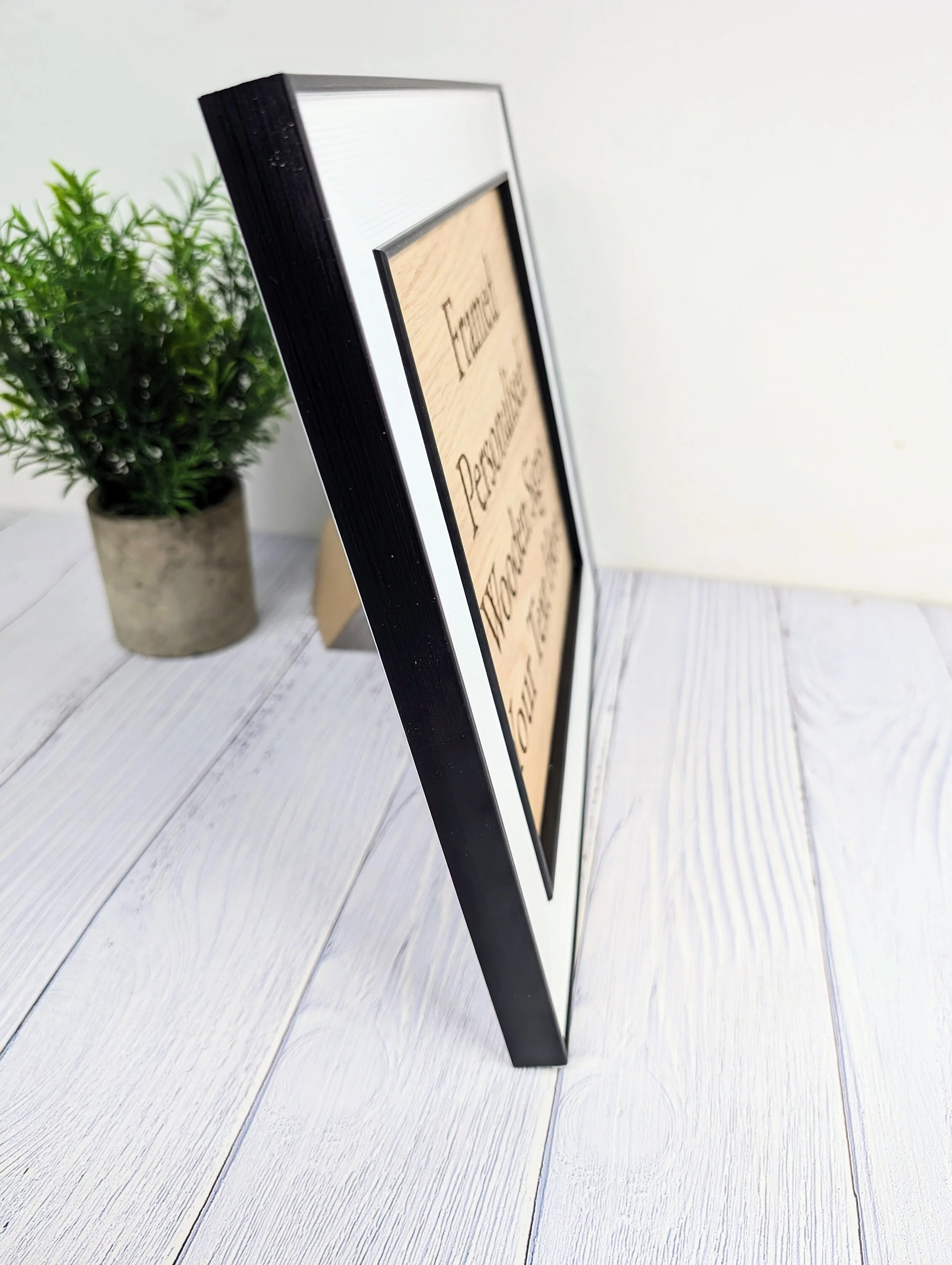 Customisable Wooden Sign in Monochrome Frame - Personalised Oak Plaque | 253x202mm, Versatile Wall/Table Decor, Handcrafted - Image 2