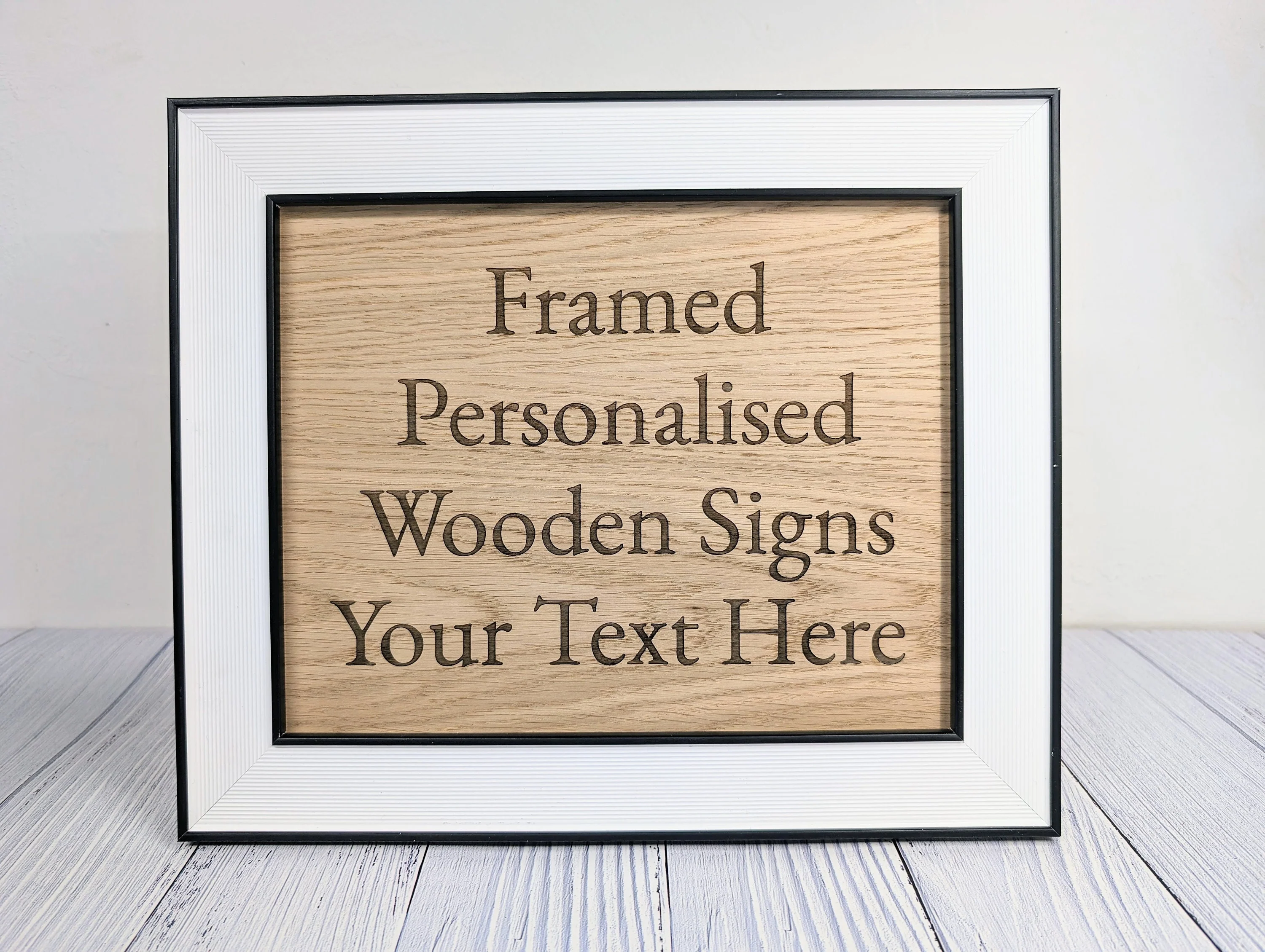 Customisable Wooden Sign in Monochrome Frame - Personalised Oak Plaque | 253x202mm, Versatile Wall/Table Decor, Handcrafted - Image 3