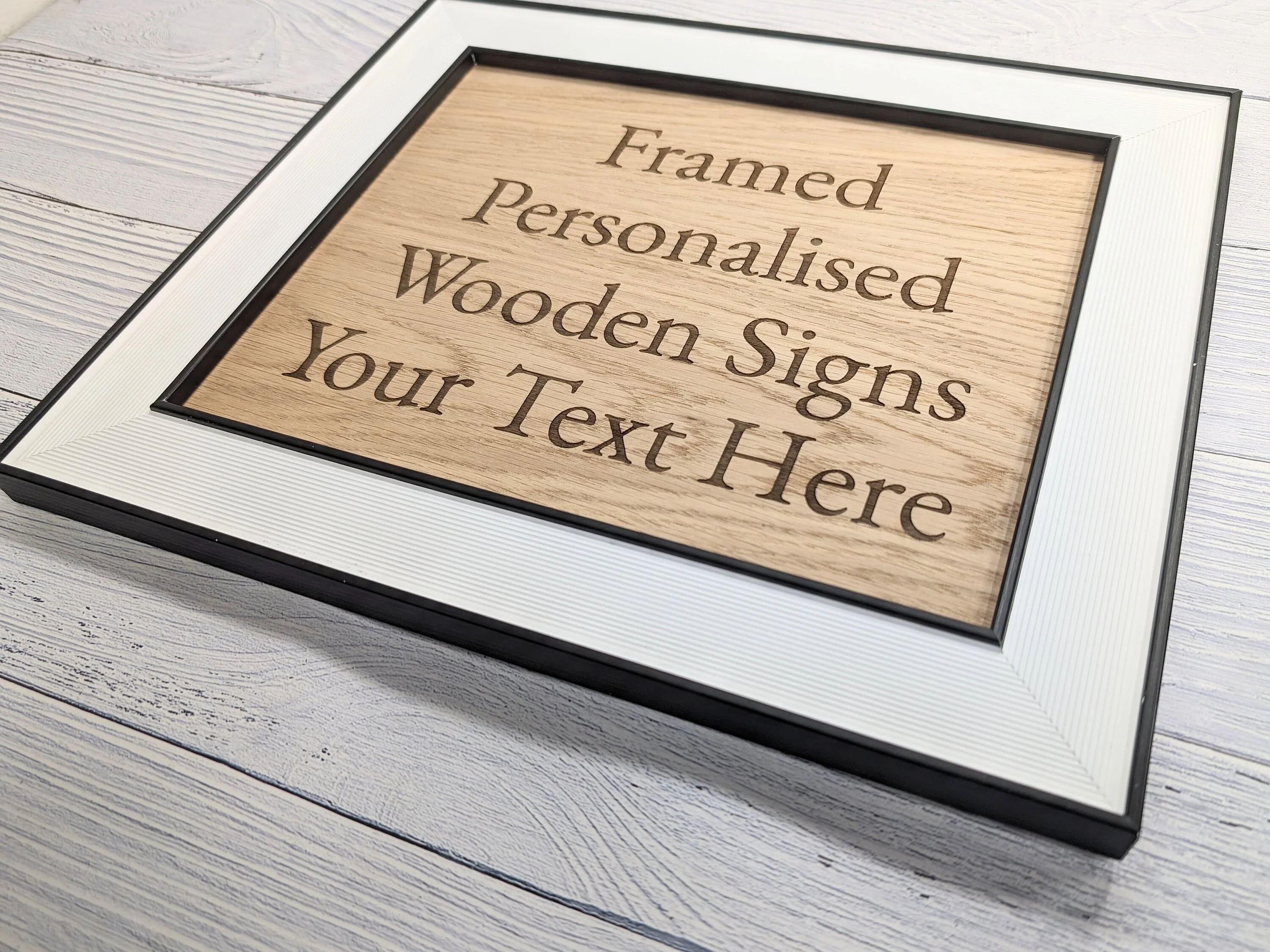Customisable Wooden Sign in Monochrome Frame - Personalised Oak Plaque | 253x202mm, Versatile Wall/Table Decor, Handcrafted - Image 4