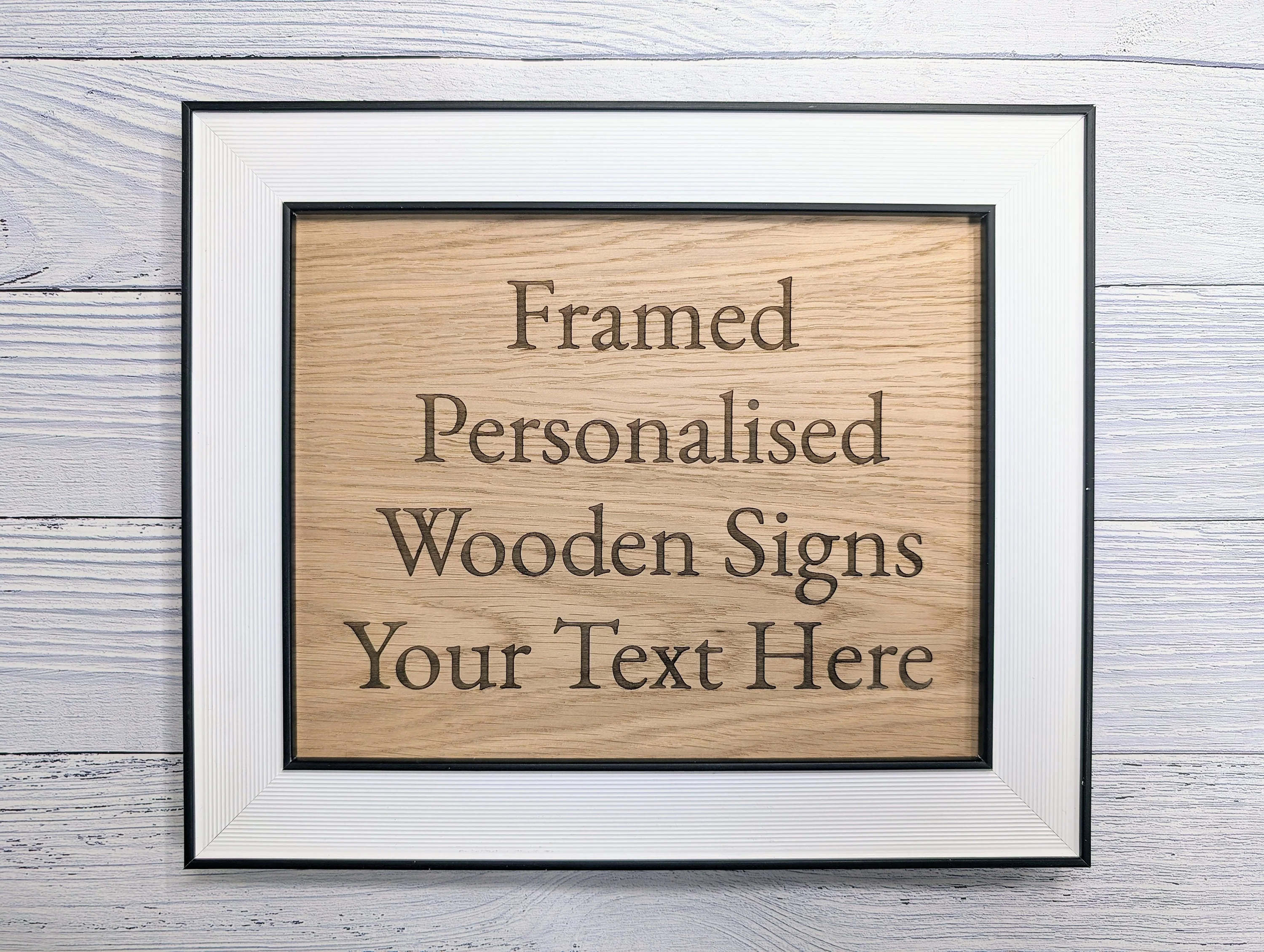 Customisable Wooden Sign in Monochrome Frame - Personalised Oak Plaque | 253x202mm, Versatile Wall/Table Decor, Handcrafted - Image 6
