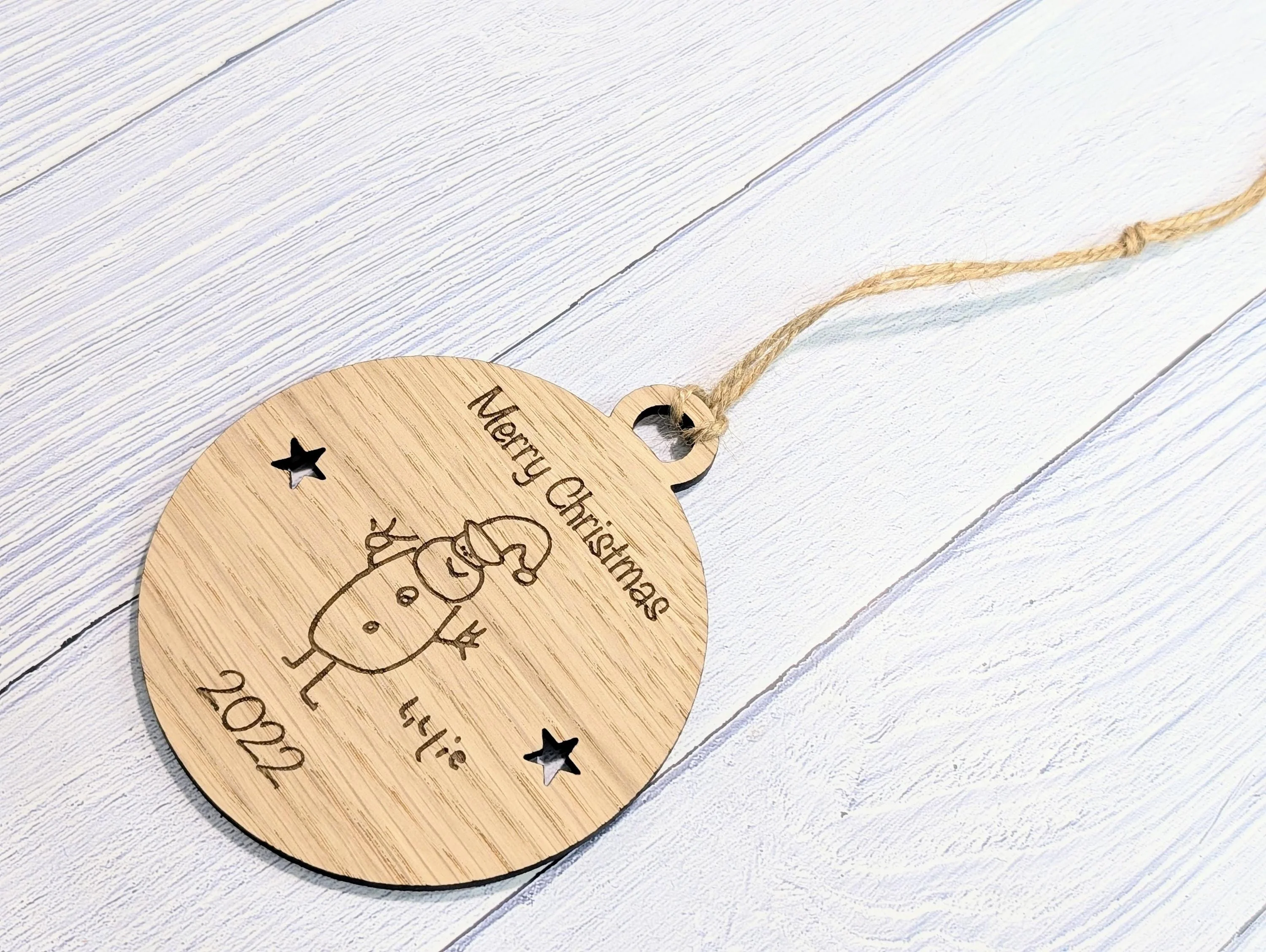 Design Your Own Wooden Bauble - Send Your Drawing, Welsh Custom Christmas Decoration in Oak Veneer - Personalised Xmas Decor Ornament - Image 4
