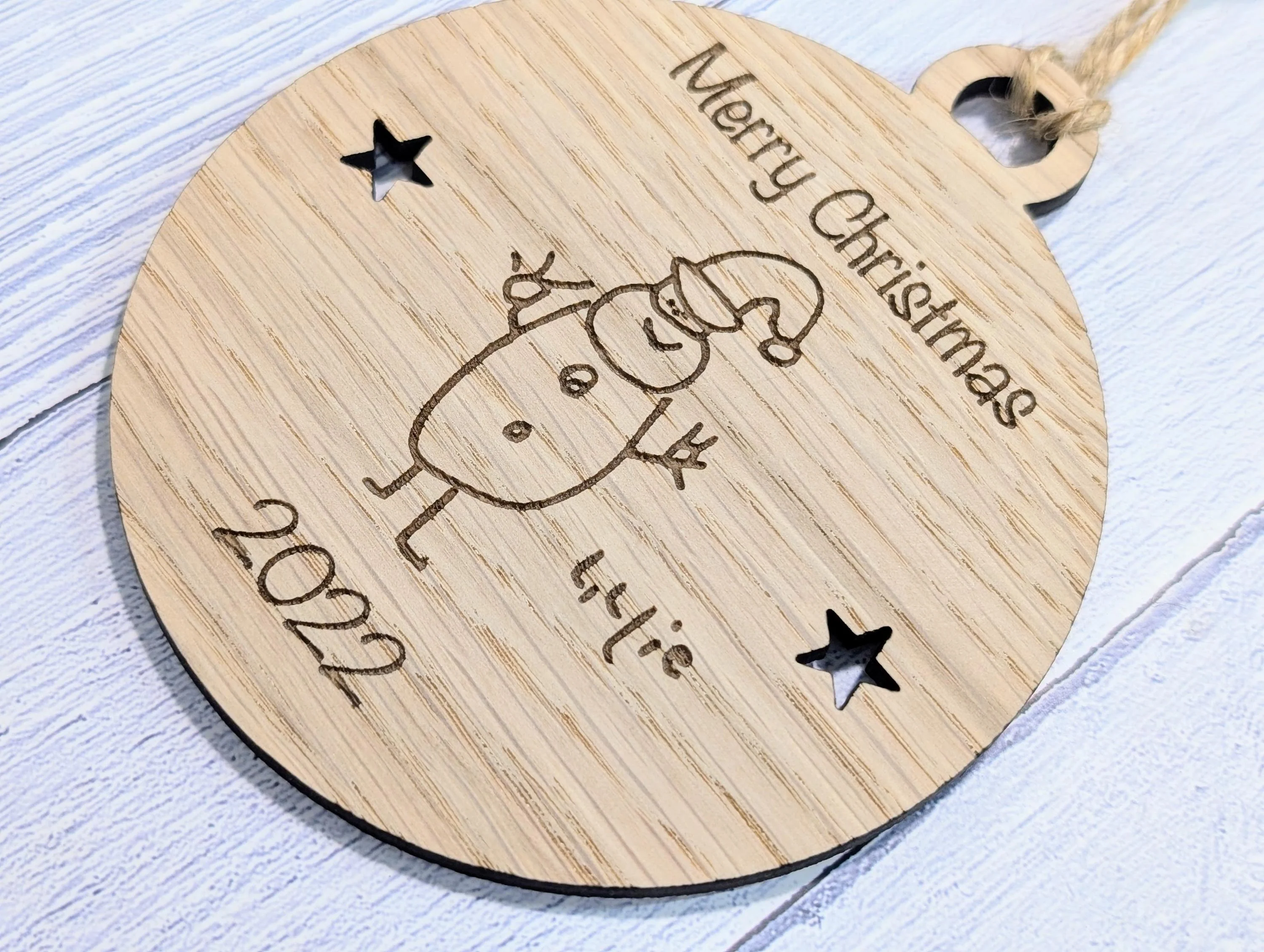 Design Your Own Wooden Bauble - Send Your Drawing, Welsh Custom Christmas Decoration in Oak Veneer - Personalised Xmas Decor Ornament - Image 6