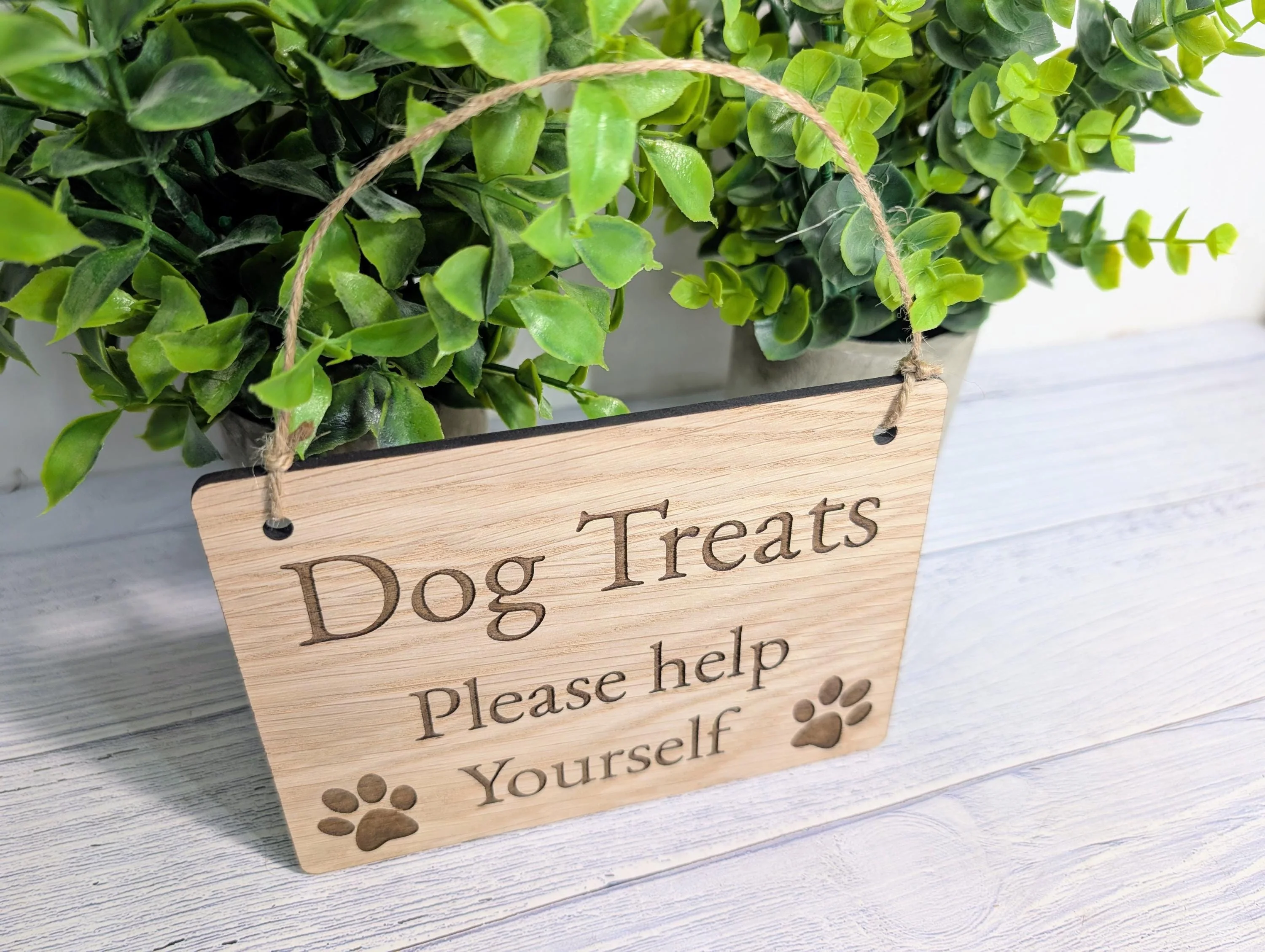 Dog Treats Please Help Yourself Sign – Solid Oak Plaque with Paw Prints – Rustic Wooden Dog Treat Station Sign – Handmade in Wales - Image 3