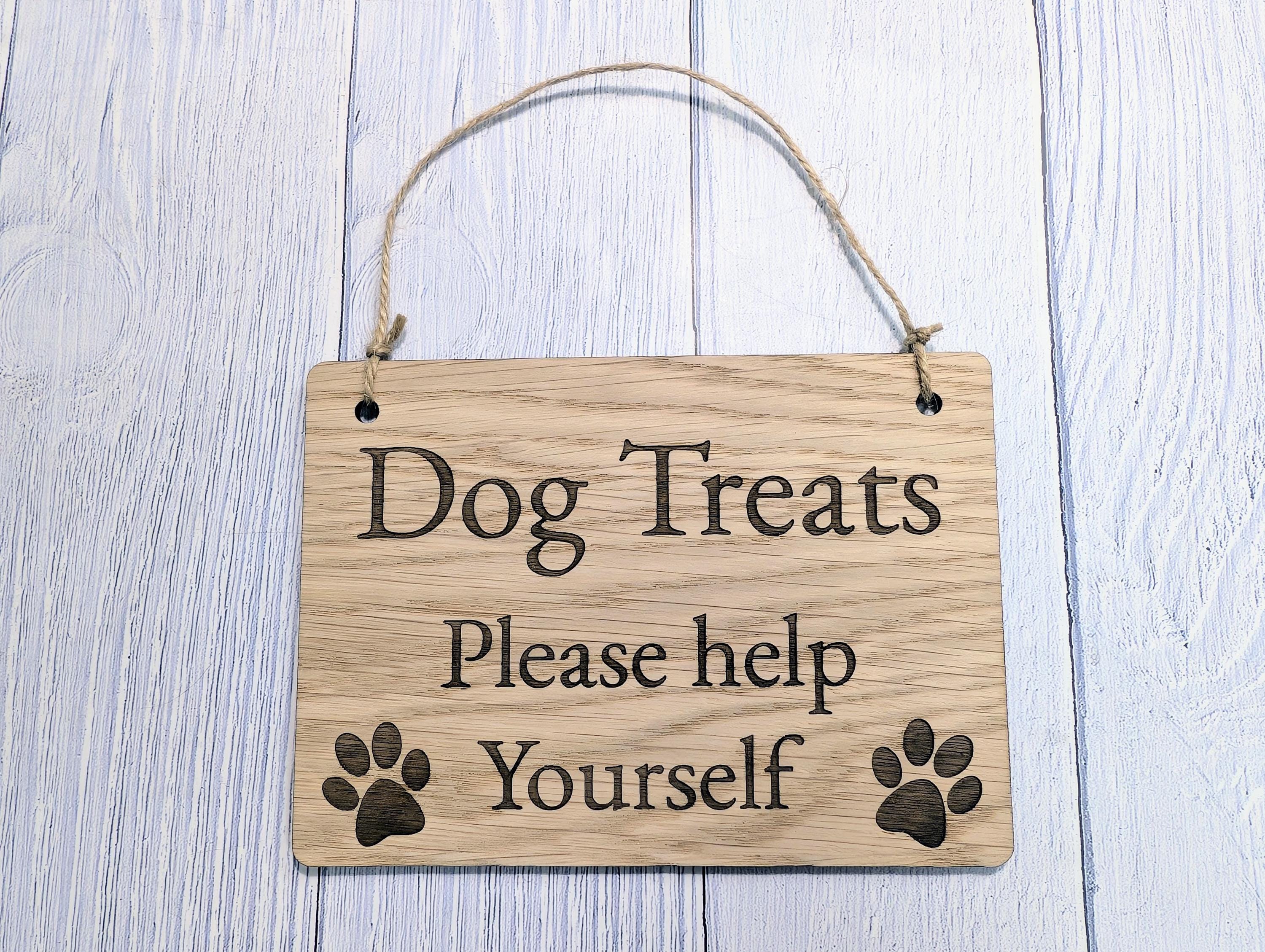 Dog Treats Please Help Yourself Sign – Solid Oak Plaque with Paw Prints – Rustic Wooden Dog Treat Station Sign – Handmade in Wales - Image 4