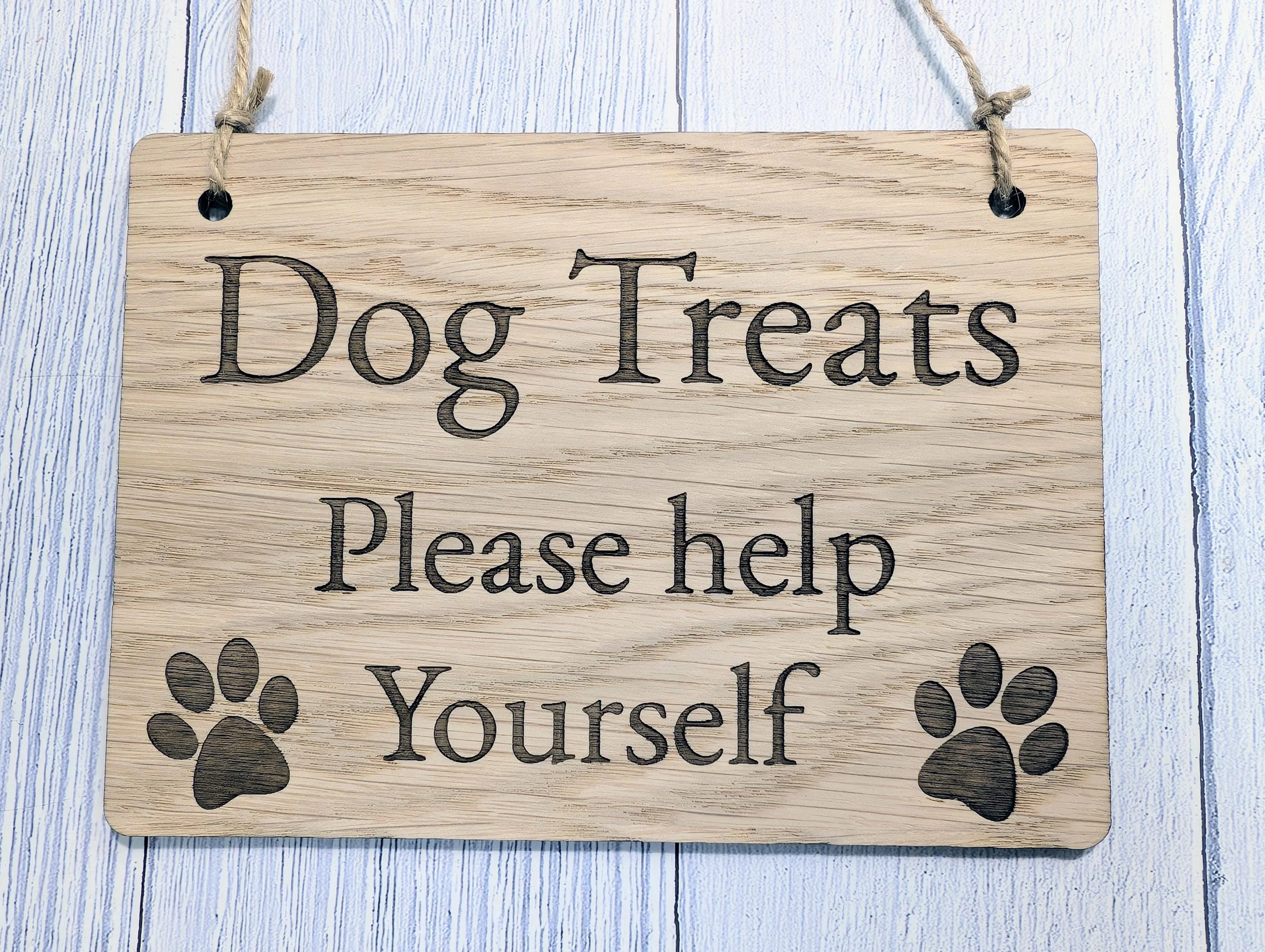 Dog Treats Please Help Yourself Sign – Solid Oak Plaque with Paw Prints – Rustic Wooden Dog Treat Station Sign – Handmade in Wales - Image 5