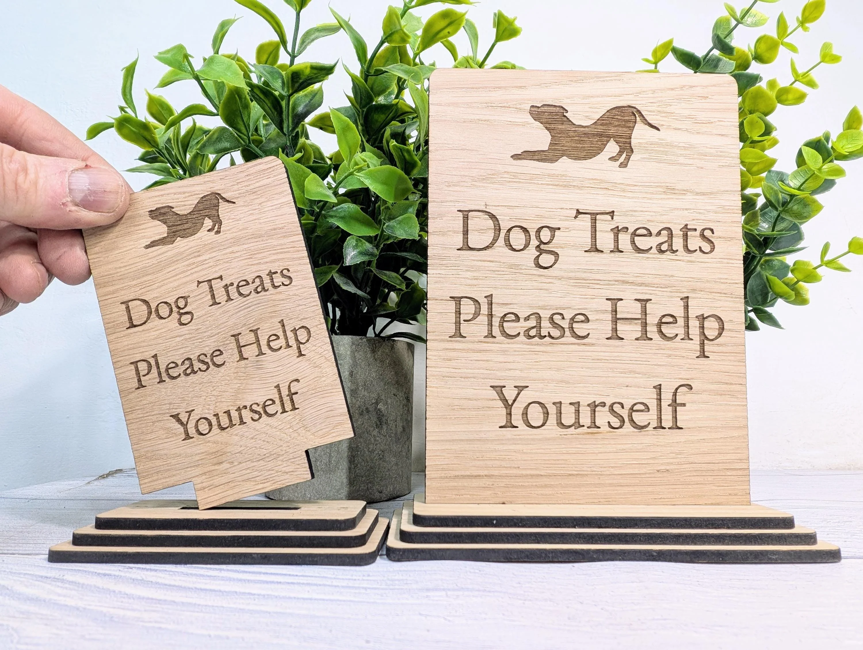 Dog Treats Sign – Freestanding Wooden Pet Treat Station, Cute Engraved Dog Design, Rustic Home, Pub & Café Decor, Sustainable Oak Finish - Image 2