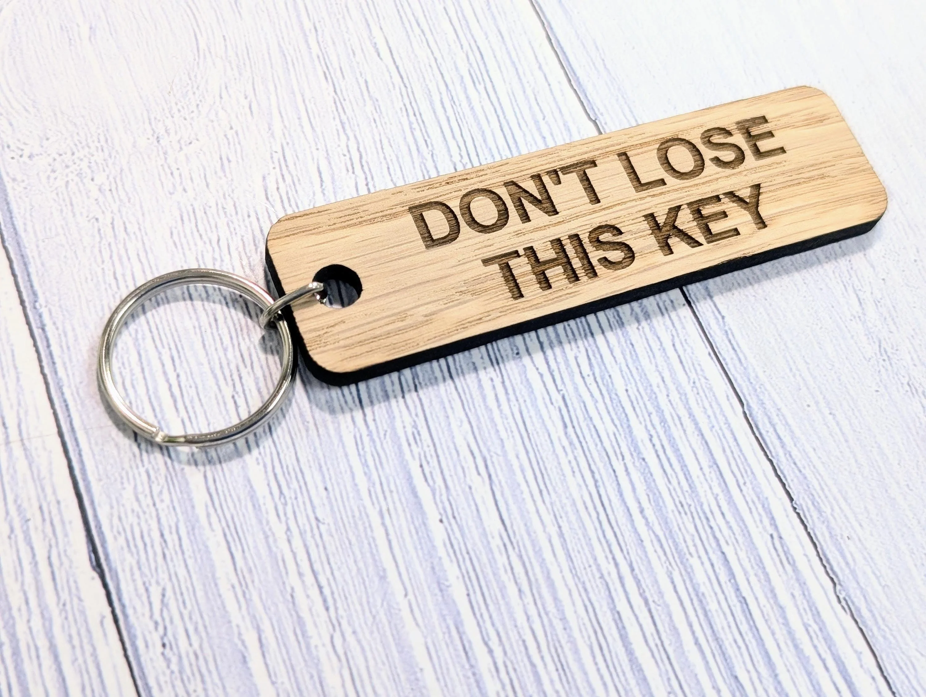 Don't Lose This Key, Oak Keyring 90x25mm, Sustainable Wood | Handmade in Wales | Eco-Friendly | BnB Idea | Forgetful Gift | Keychain - Image 6