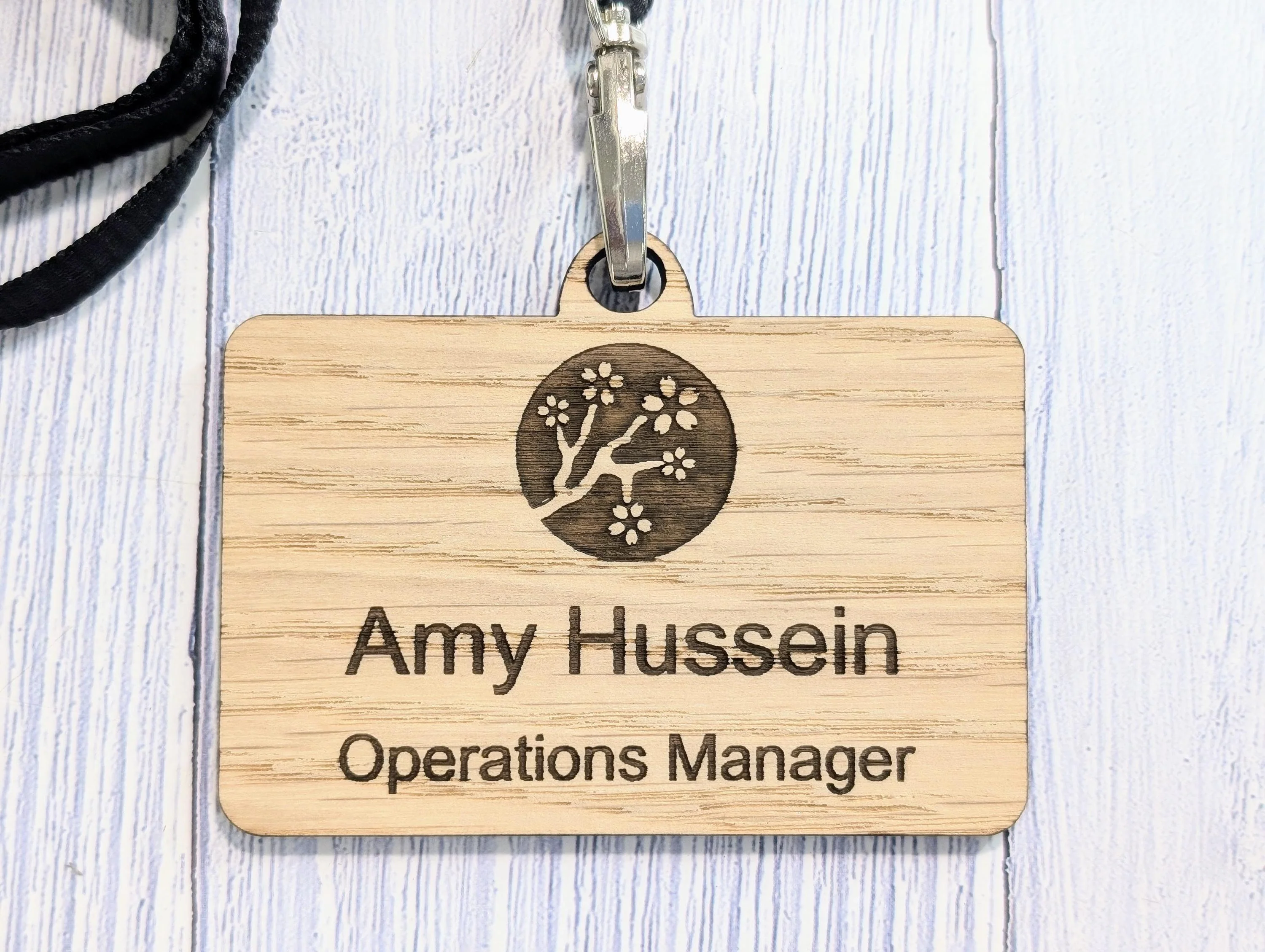 Double Sided QR Code Name Badges with Lanyards, Personalised Oak Veneer Staff Name Badges on Eco Lanyards - Custom Badges, Staff Tags, Logo - Image 7