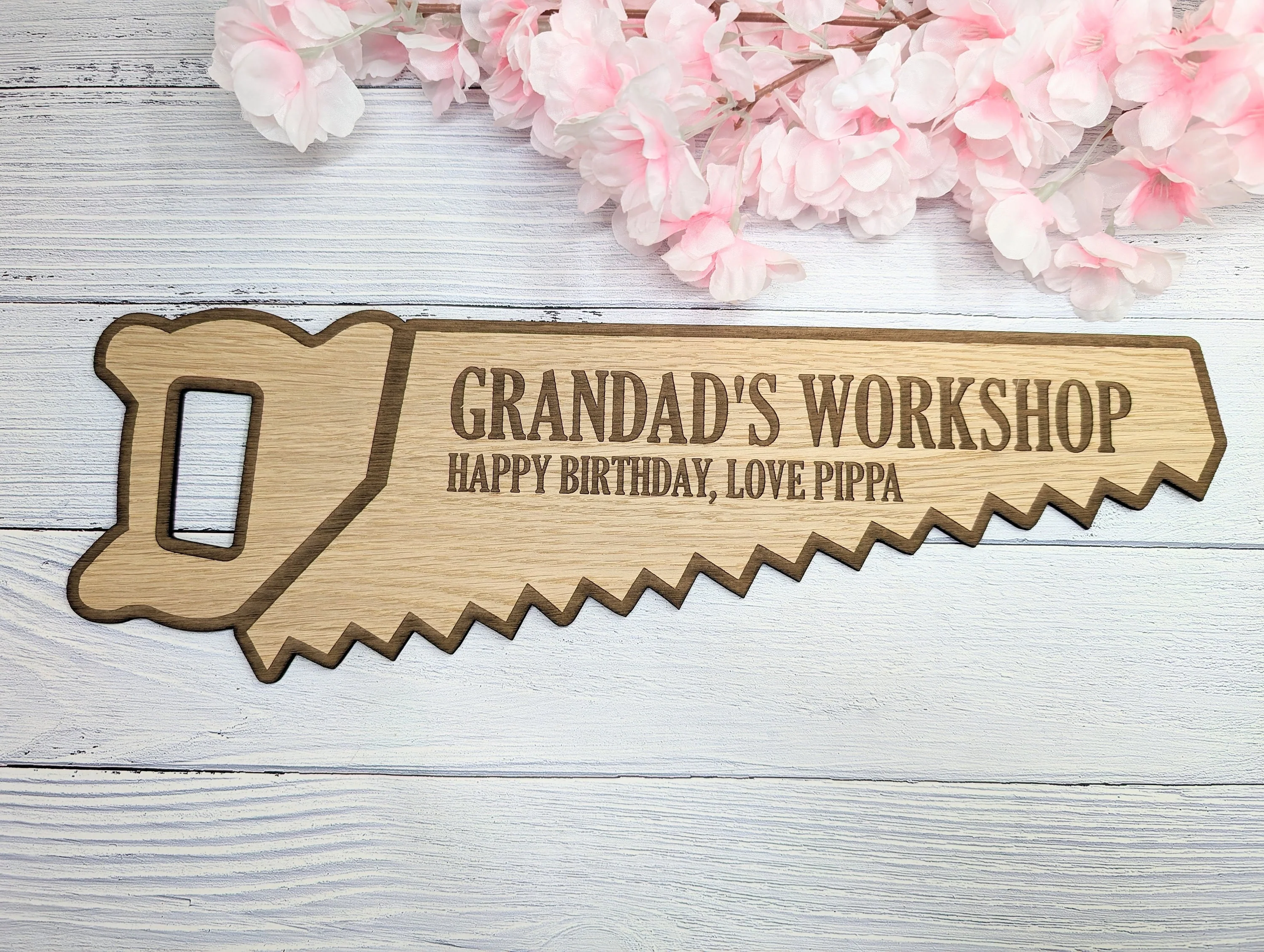 Eco-Friendly Handsaw-Shaped Workshop Sign - Customisable, Welsh Oak Veneer | Ideal for Personalised Shop Decor, Unique Gift - Image 4