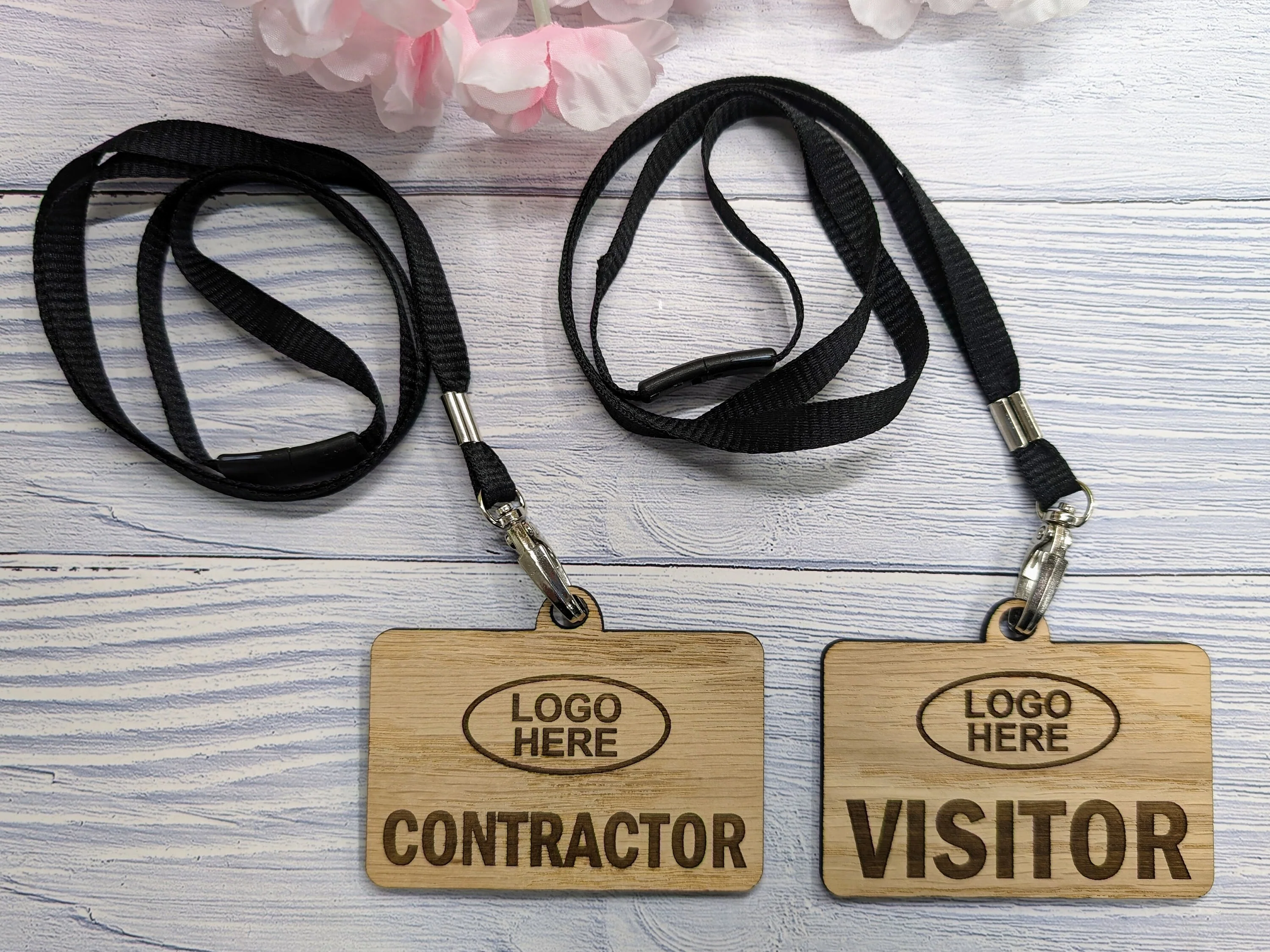 Eco-Friendly Wooden Visitor & Contractor Passes | Personalised Oak Veneer Reusable Visitor Management with Eco Lanyards, Building Safety - Image 2