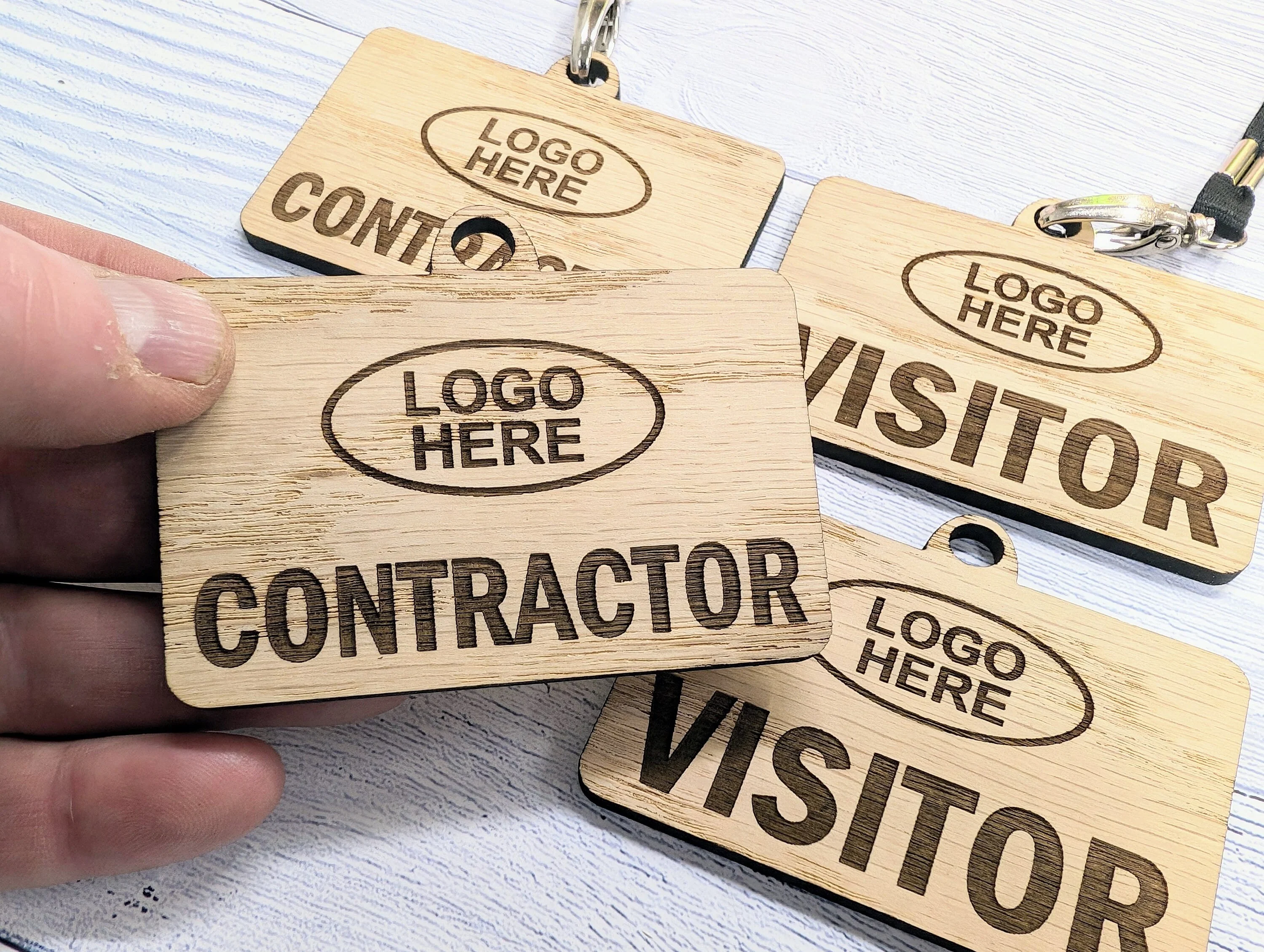 Eco-Friendly Wooden Visitor & Contractor Passes | Personalised Oak Veneer Reusable Visitor Management with Eco Lanyards, Building Safety - Image 6