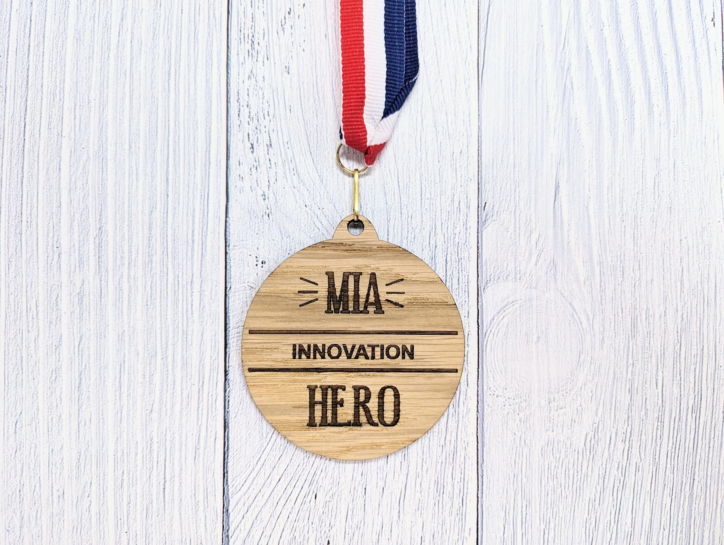 Employee Excellence Wooden Hero Medals: Personalised Recognition & Wellbeing Awards with Tri-Coloured Ribbon - Image 2