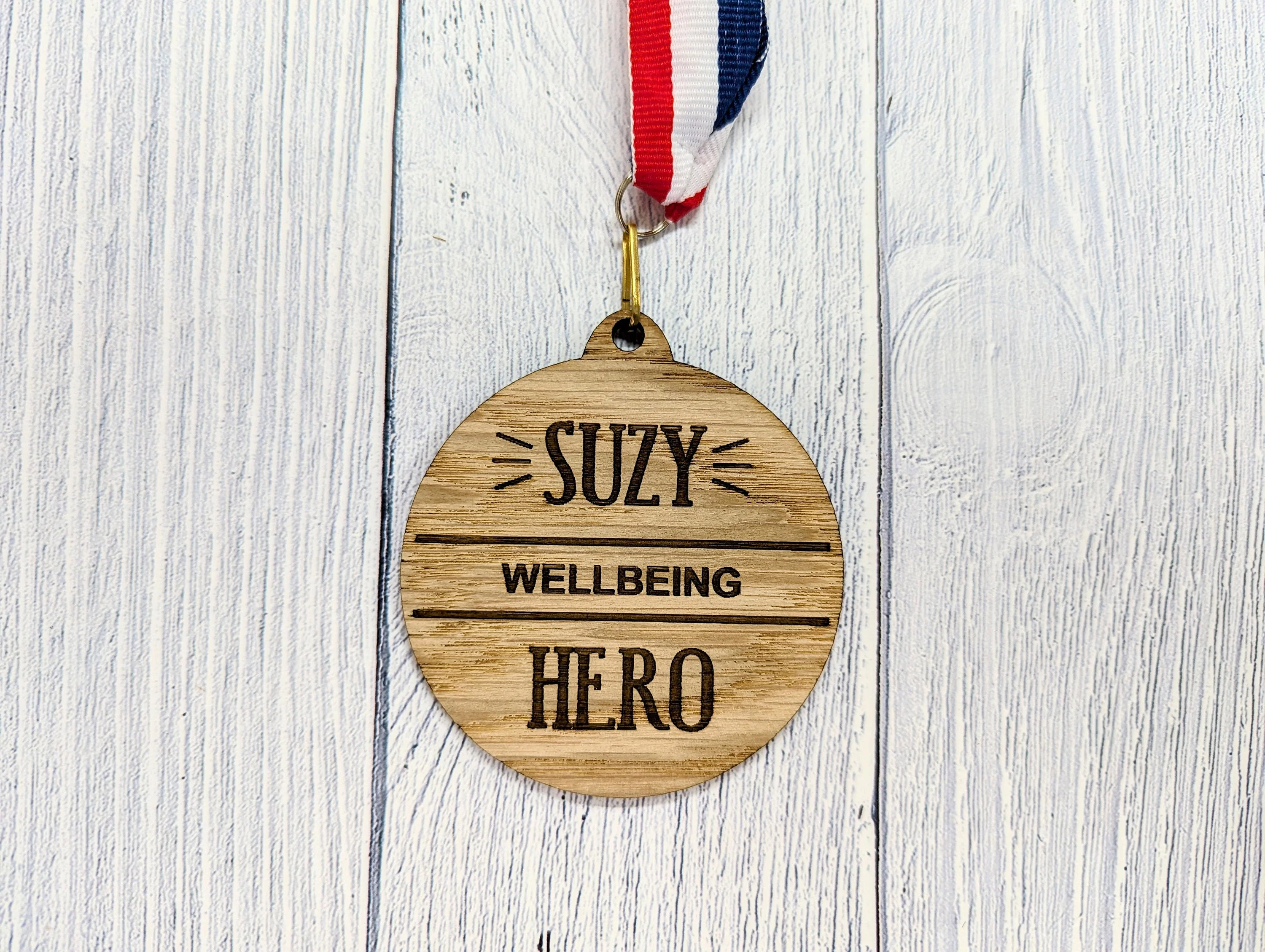 Employee Excellence Wooden Hero Medals: Personalised Recognition & Wellbeing Awards with Tri-Coloured Ribbon - Image 4