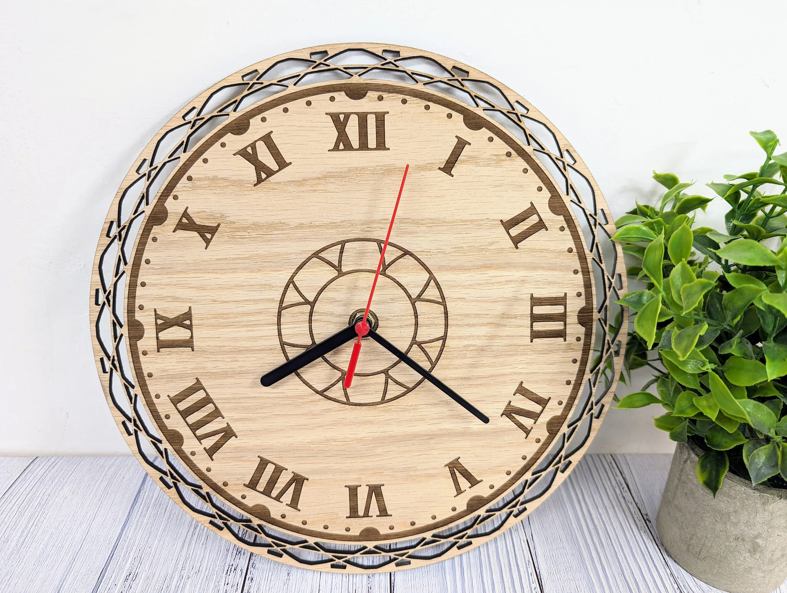 Engraved Wooden Clock - Decorative Border - Image 2