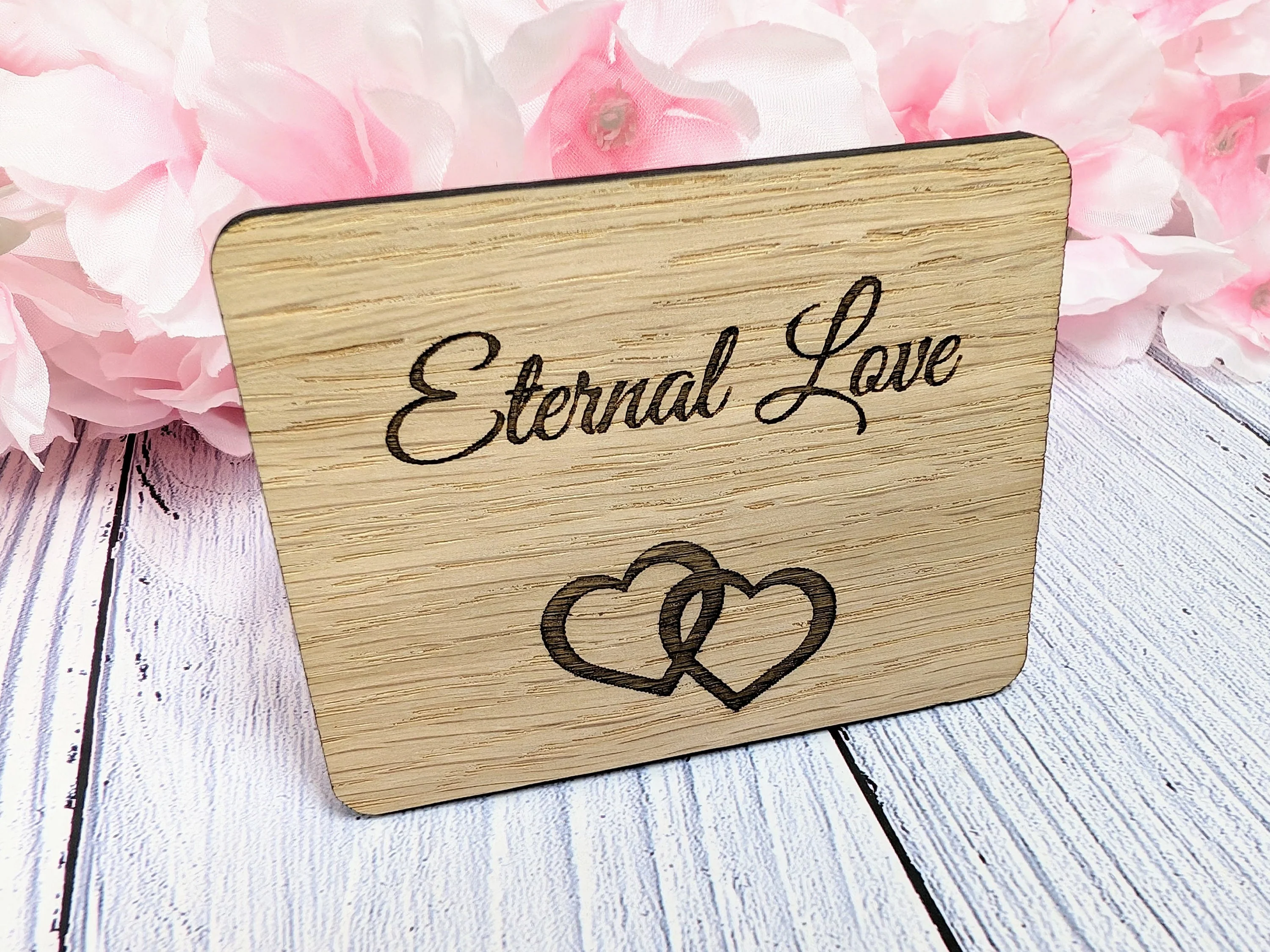 Eternal Love - Wooden Fridge Magnet with Interlocking Hearts - Romantic Gift - Image 3