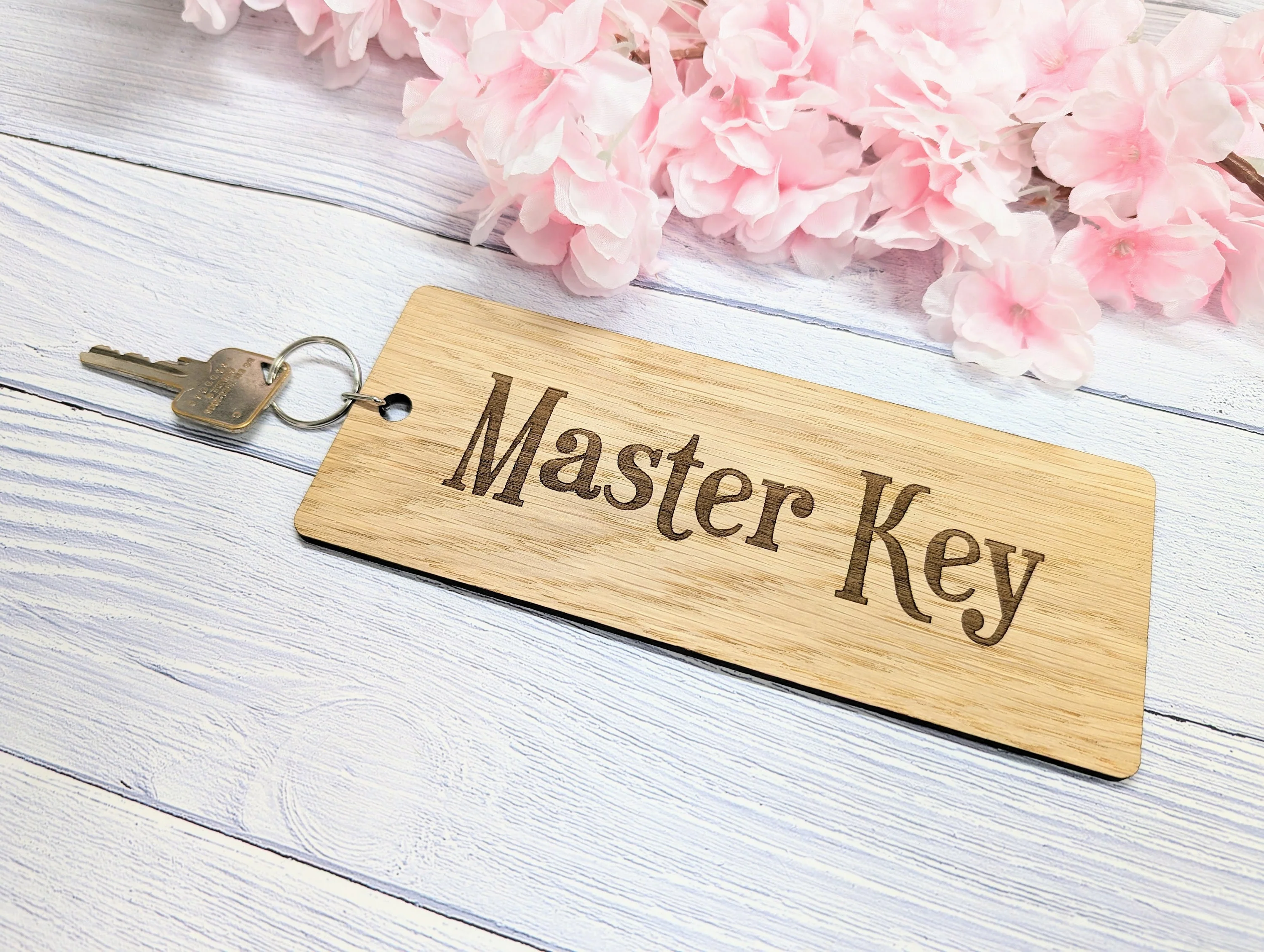 Extra-Large 200x80mm Wooden Keyring with 'Master Key' Message - Image 2