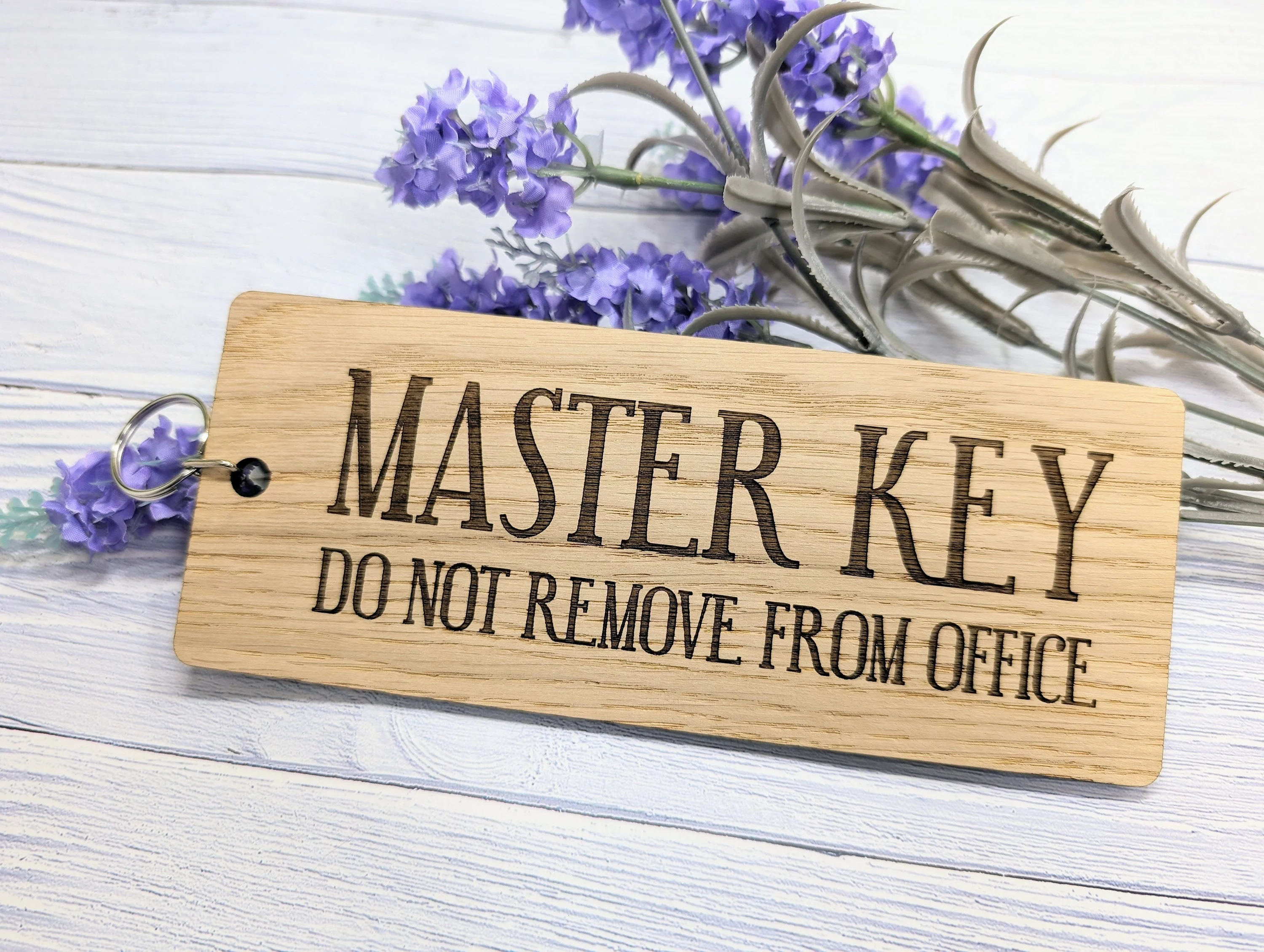 Extra-Large Wooden Keyring 'Master Key - Do Not Remove From Office' - Ideal for Important Keys | Handcrafted in Wales, Eco-Friendly Oak - Image 2