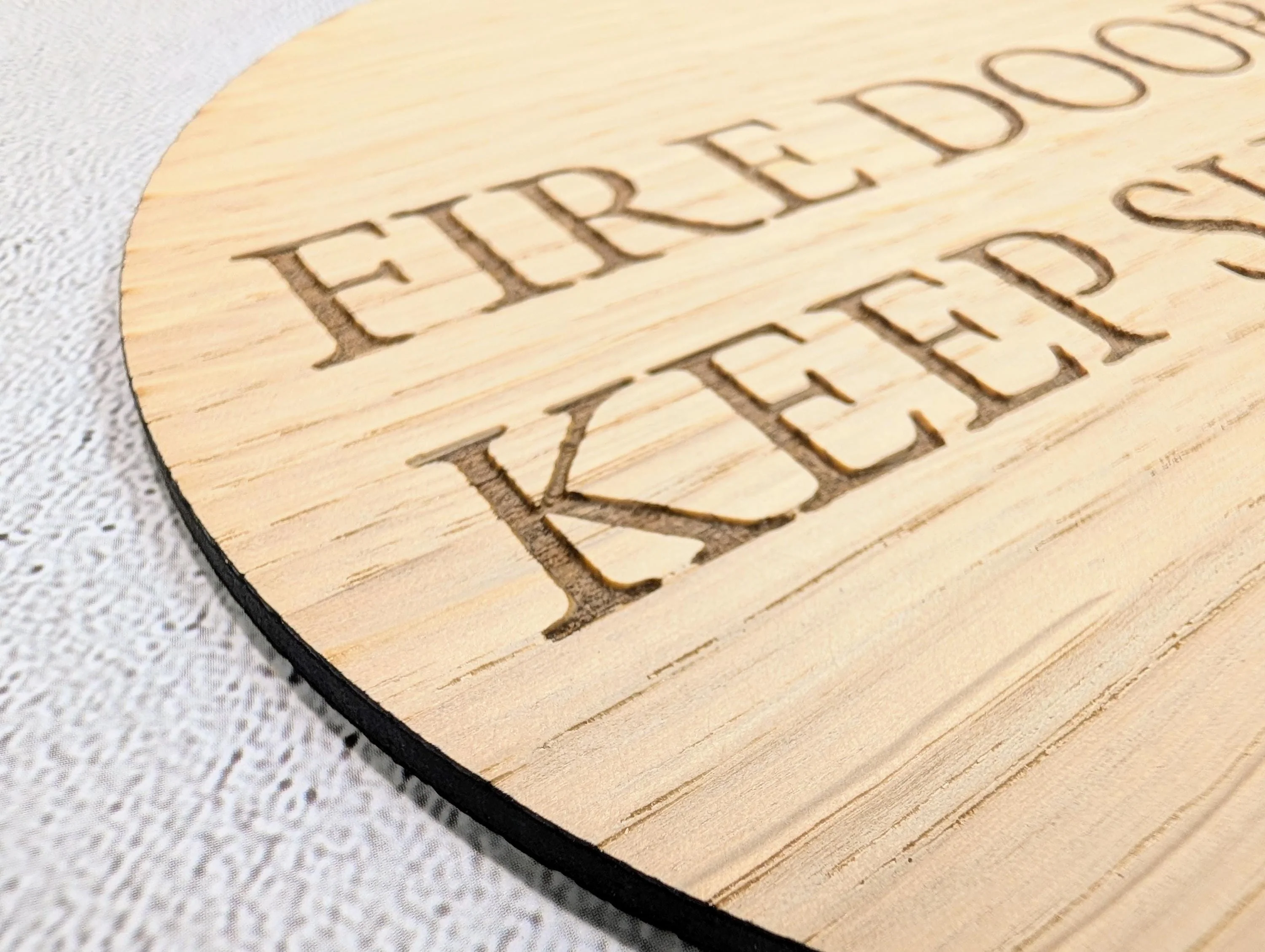 Fire Door Keep Shut Sign – Circular Oak Veneered Wall or Door Sign, Indoor Use Only, Handmade in Wales, Plastic-Free Packaging - Image 9