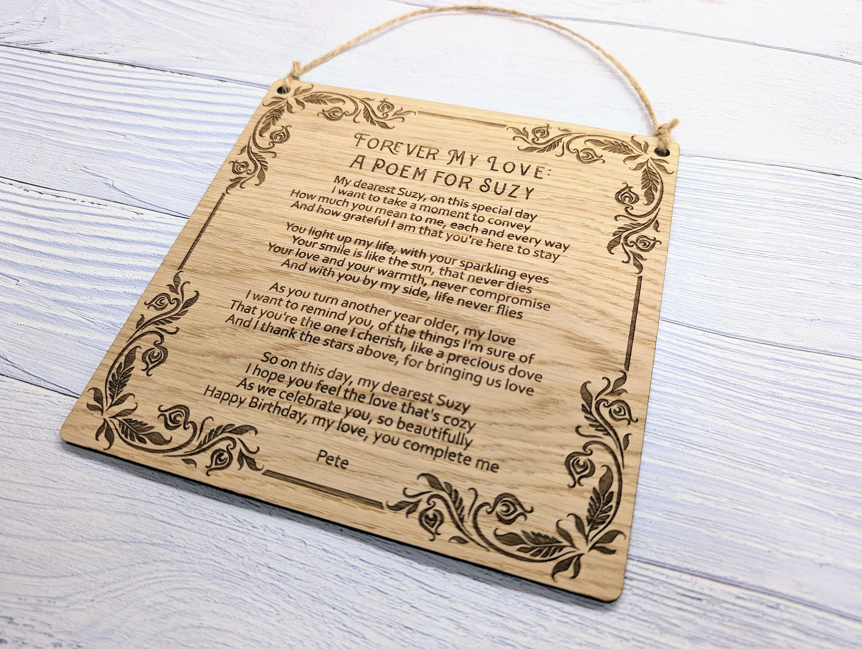 Floral Art Deco Engraved Sign | Customisable Poem or Message | Oak Veneer MDF | Elegant Home & Office Decor | Eco-Conscious Design - Image 2