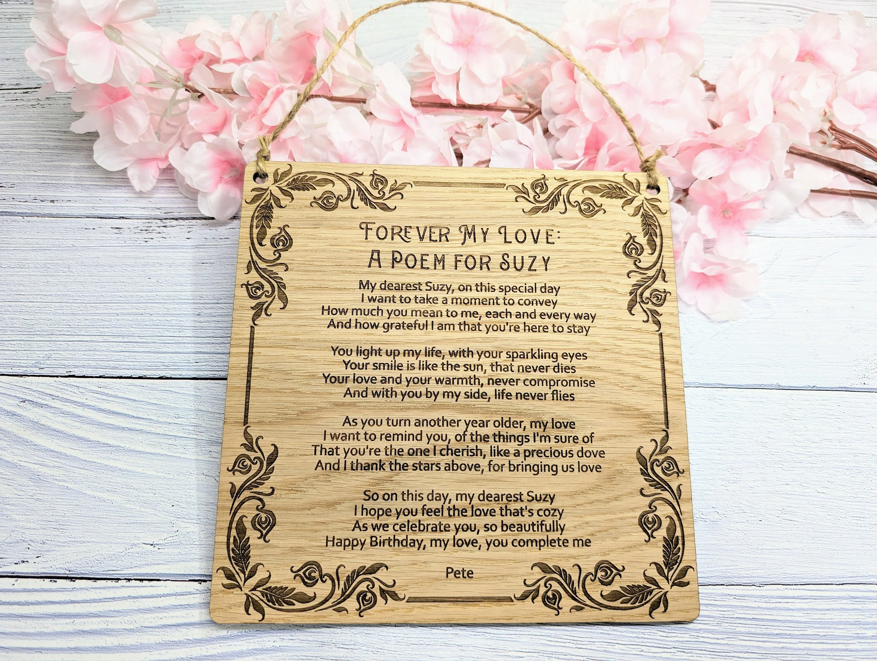 Floral Art Deco Engraved Sign | Customisable Poem or Message | Oak Veneer MDF | Elegant Home & Office Decor | Eco-Conscious Design - Image 3