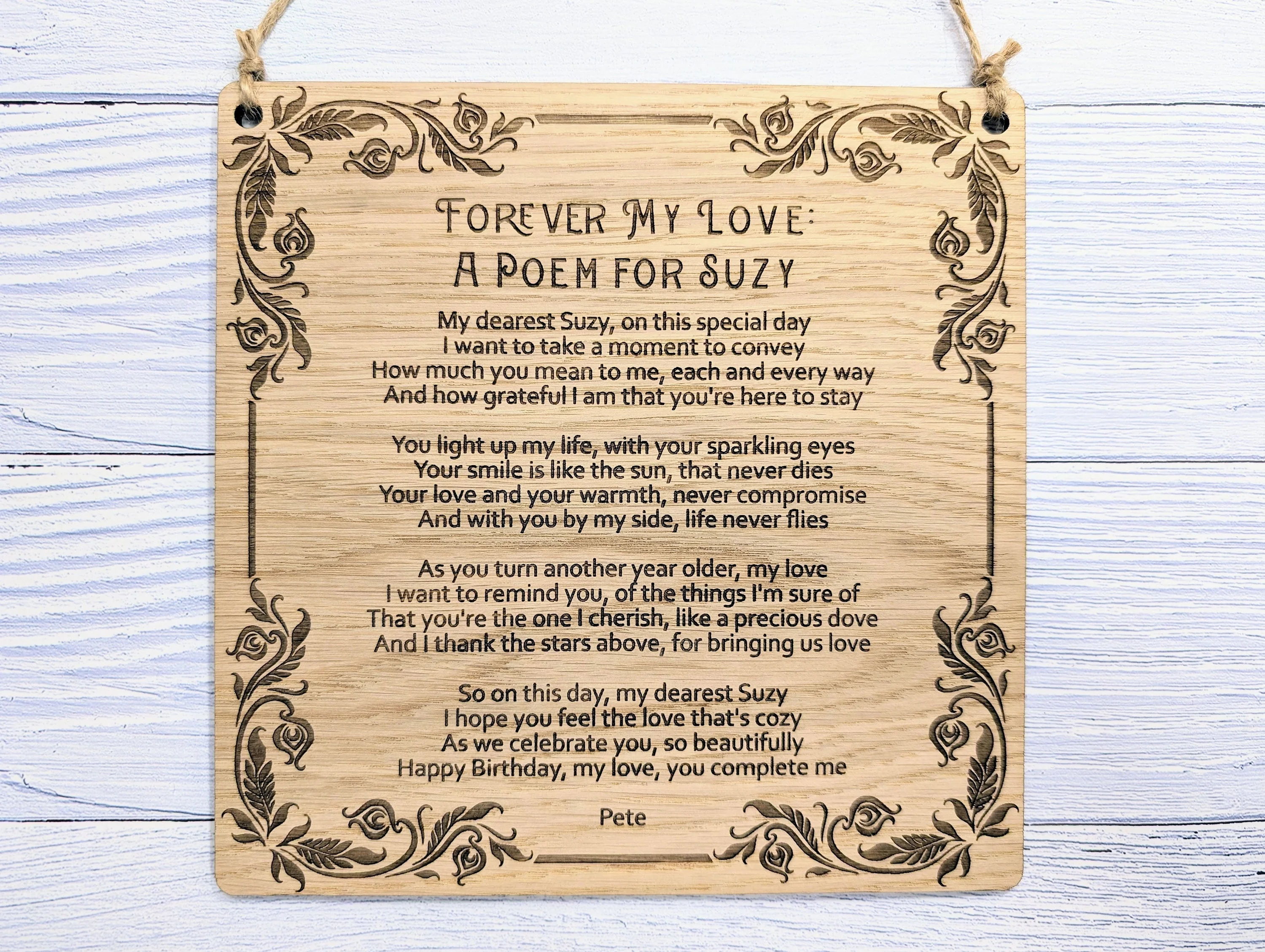 Floral Art Deco Engraved Sign | Customisable Poem or Message | Oak Veneer MDF | Elegant Home & Office Decor | Eco-Conscious Design - Image 4