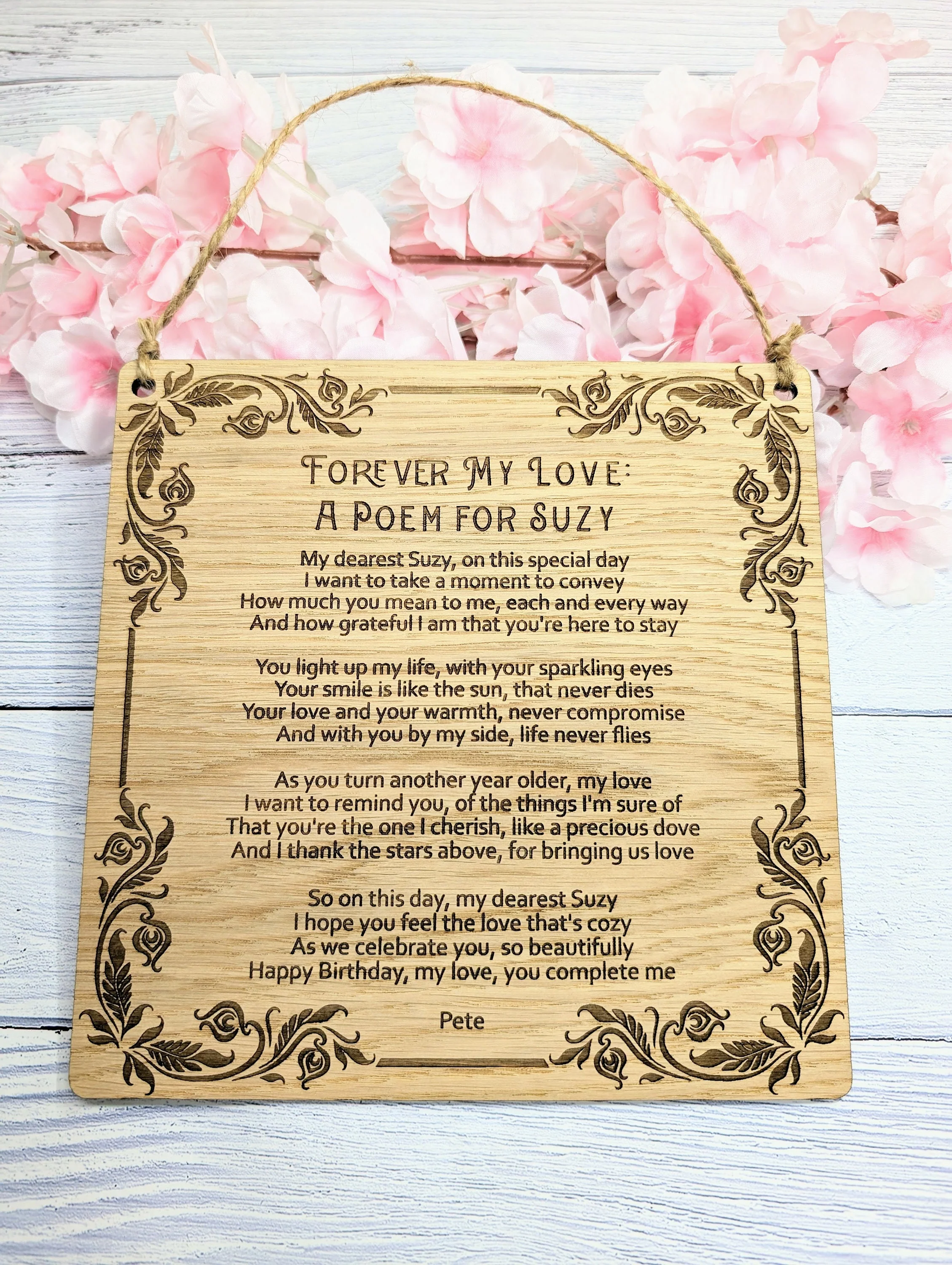 Floral Art Deco Engraved Sign | Customisable Poem or Message | Oak Veneer MDF | Elegant Home & Office Decor | Eco-Conscious Design - Image 6