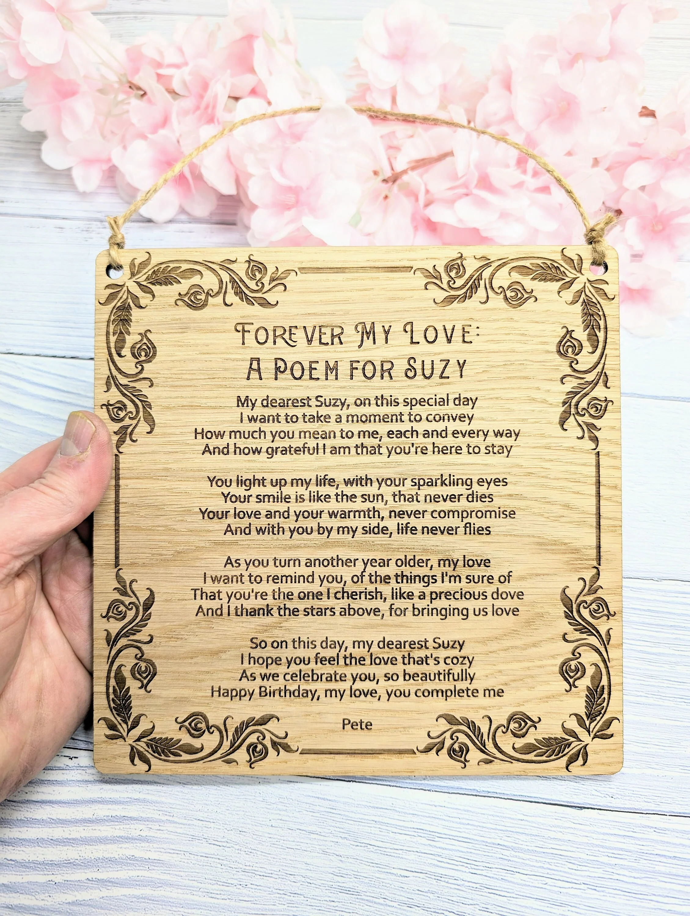 Floral Art Deco Engraved Sign | Customisable Poem or Message | Oak Veneer MDF | Elegant Home & Office Decor | Eco-Conscious Design - Image 8