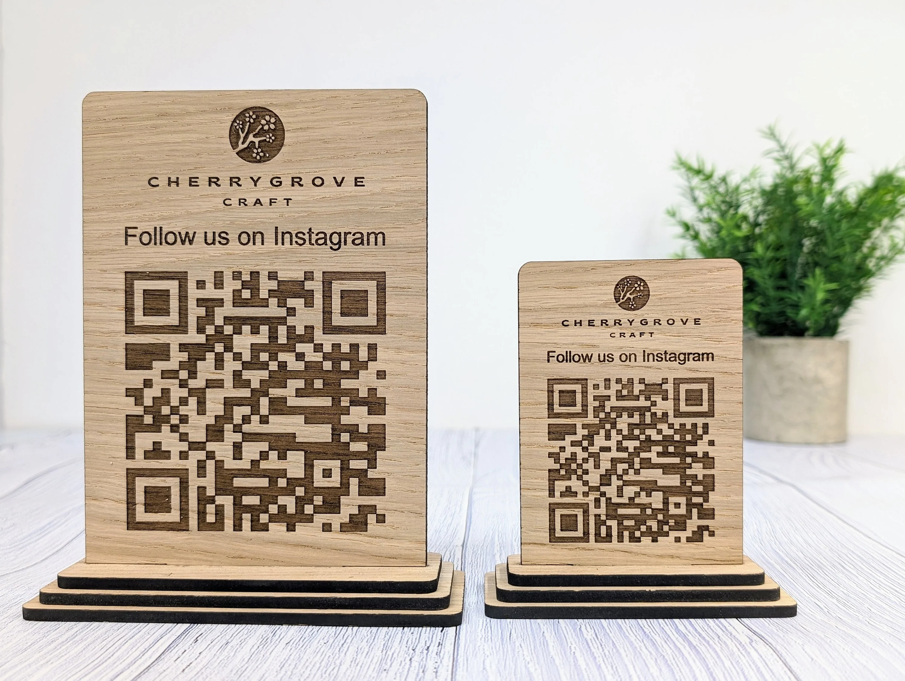Follow Us on Instagram - QR Code - Custom Wooden Table Sign, Personalised Logo & Social Media Link, Eco-Friendly, Business Use, 2 Sizes - Image 2