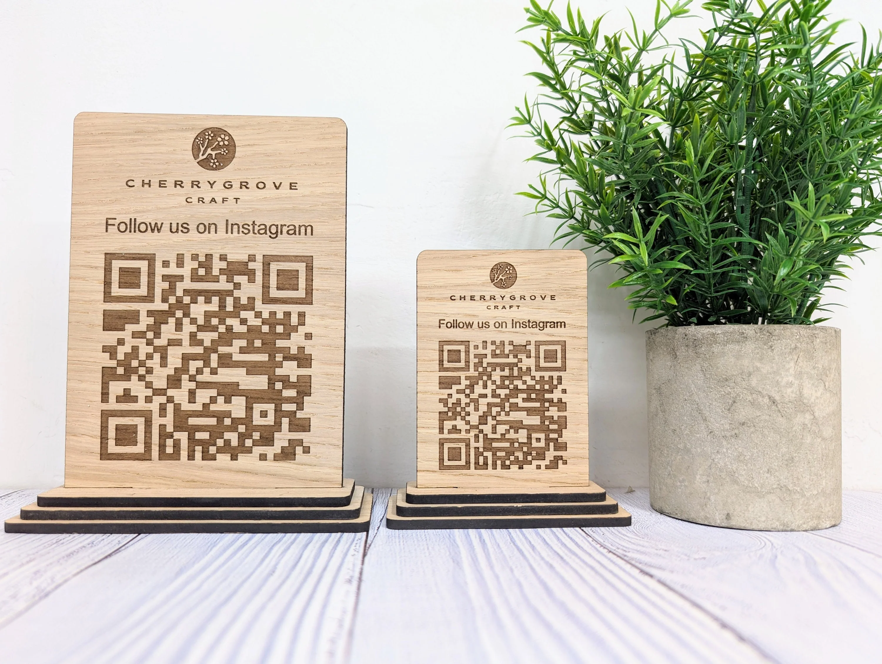 Follow Us on Instagram - QR Code - Custom Wooden Table Sign, Personalised Logo & Social Media Link, Eco-Friendly, Business Use, 2 Sizes - Image 3