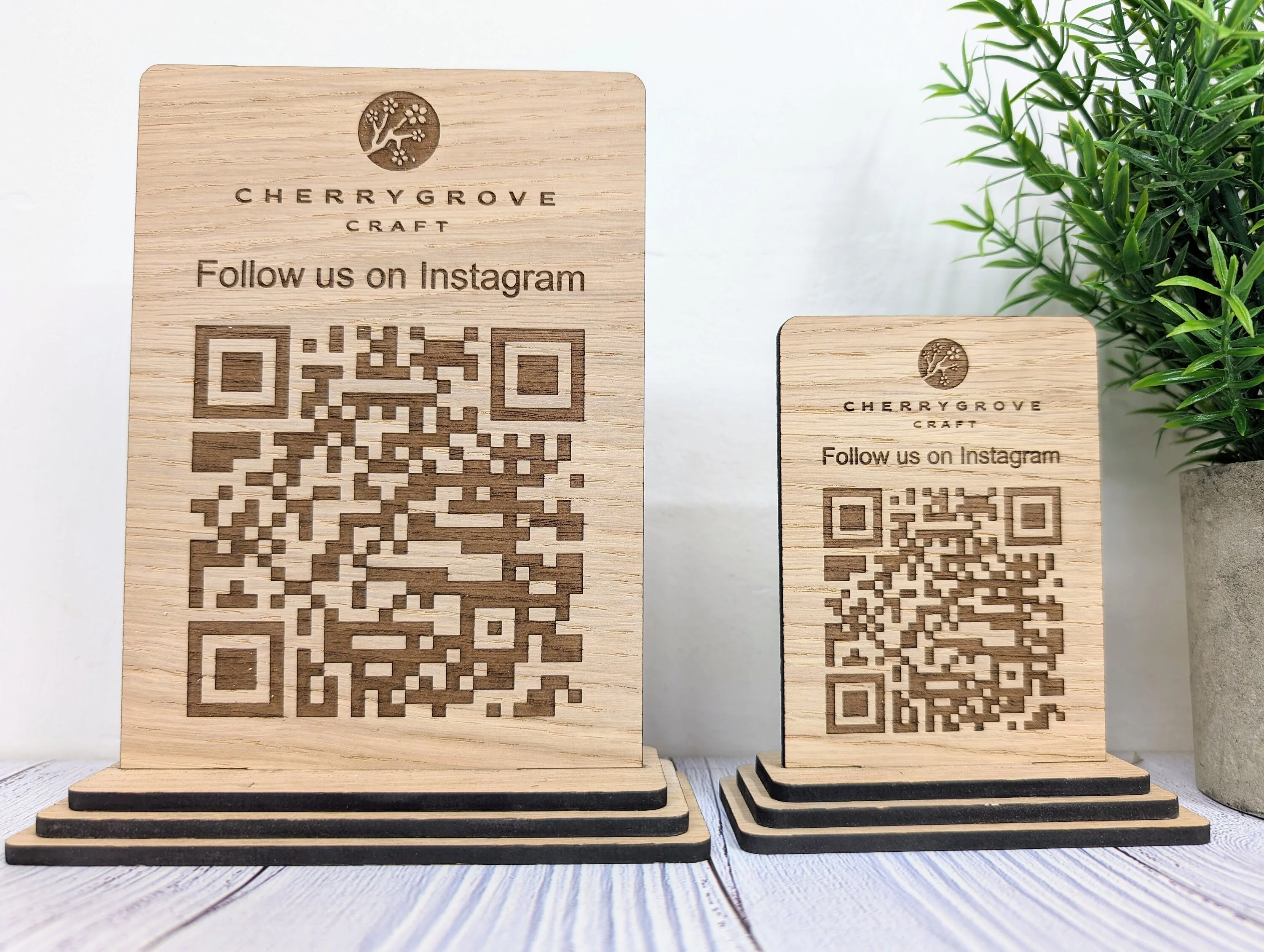 Follow Us on Instagram - QR Code - Custom Wooden Table Sign, Personalised Logo & Social Media Link, Eco-Friendly, Business Use, 2 Sizes - Image 4