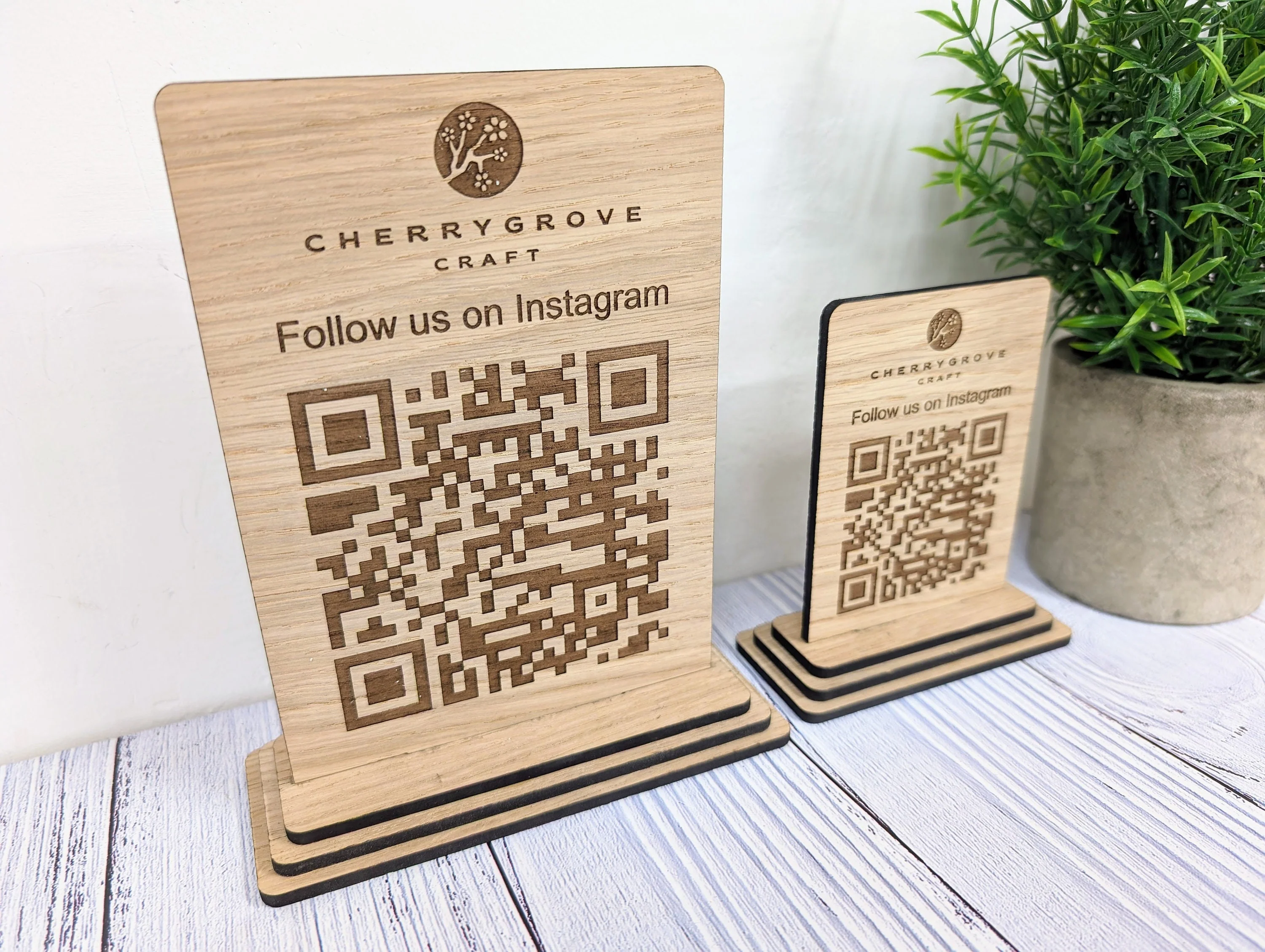 Follow Us on Instagram - QR Code - Custom Wooden Table Sign, Personalised Logo & Social Media Link, Eco-Friendly, Business Use, 2 Sizes - Image 5