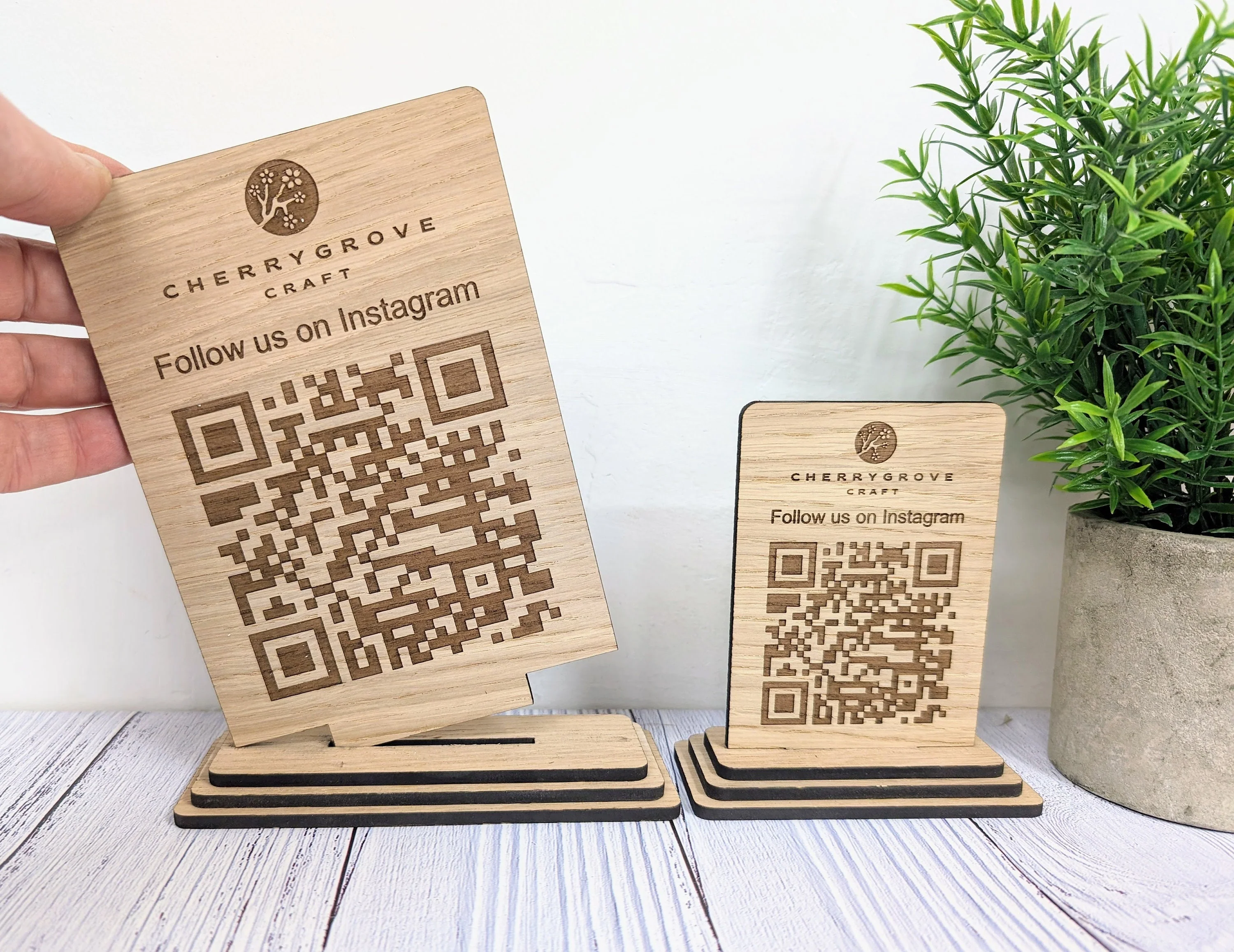 Follow Us on Instagram - QR Code - Custom Wooden Table Sign, Personalised Logo & Social Media Link, Eco-Friendly, Business Use, 2 Sizes - Image 6